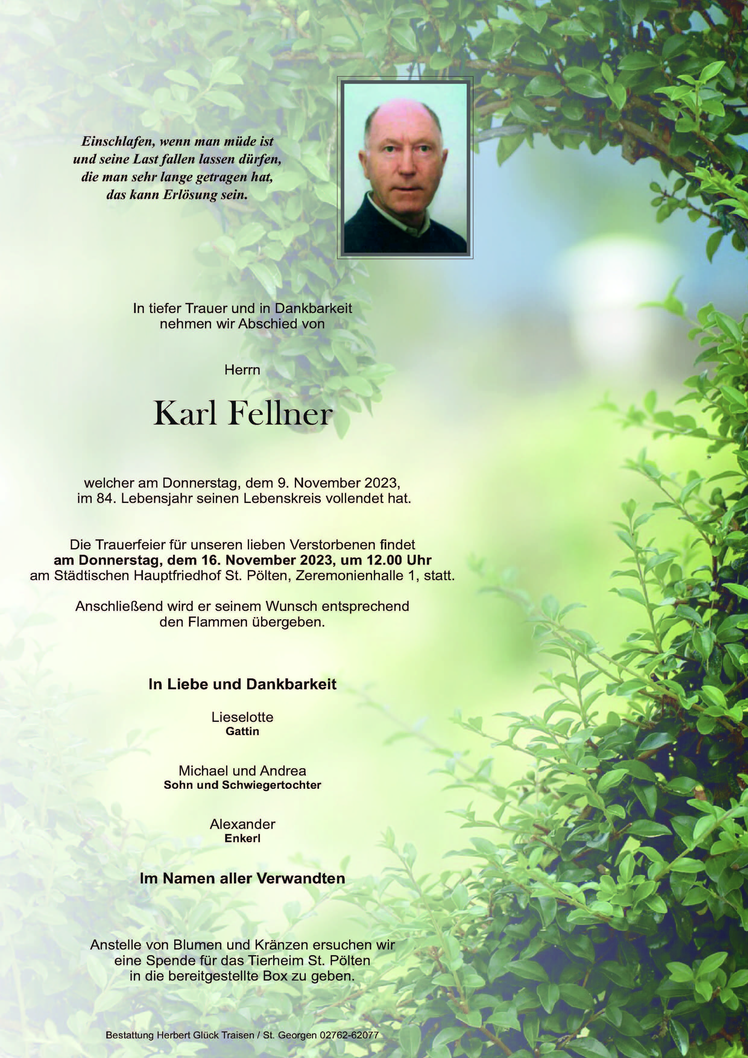 Sterbefall Karl Fellner
