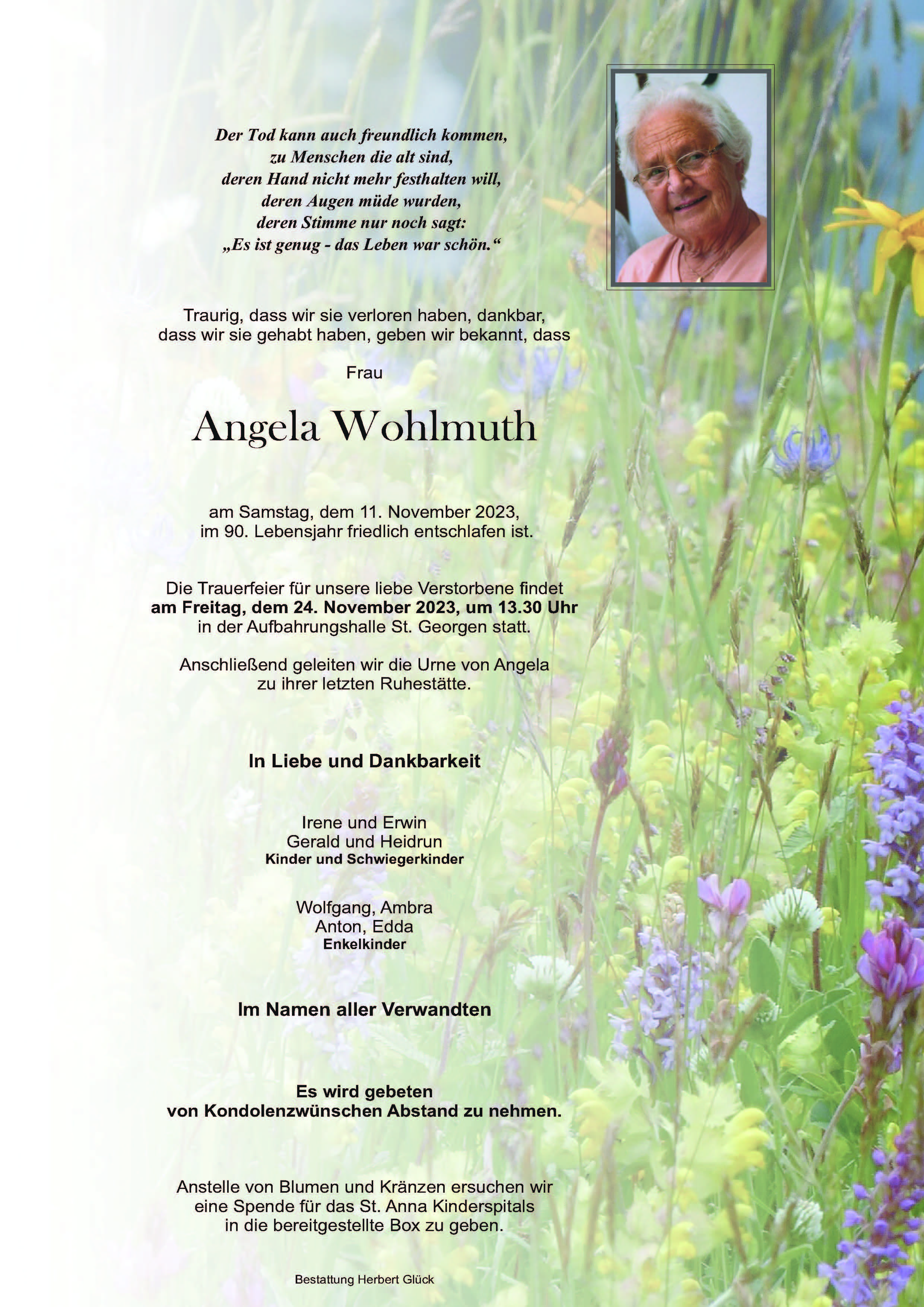 Sterbefall Angela Wohlmuth