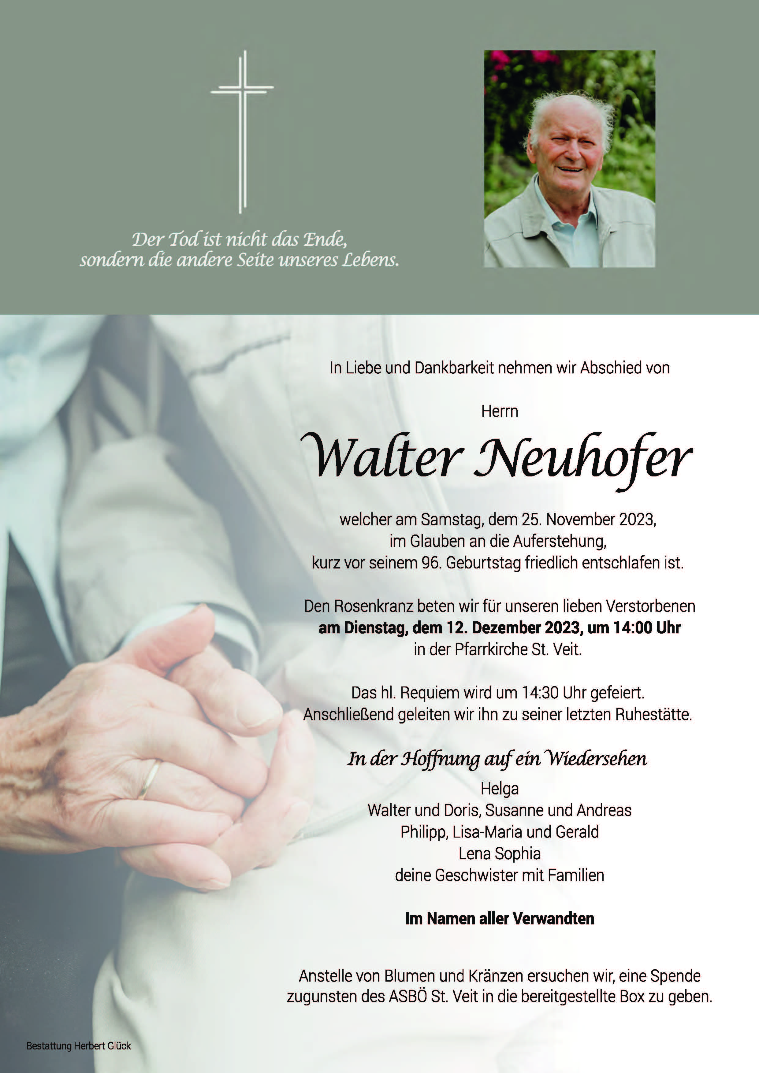 Sterbefall Walter Neuhofer