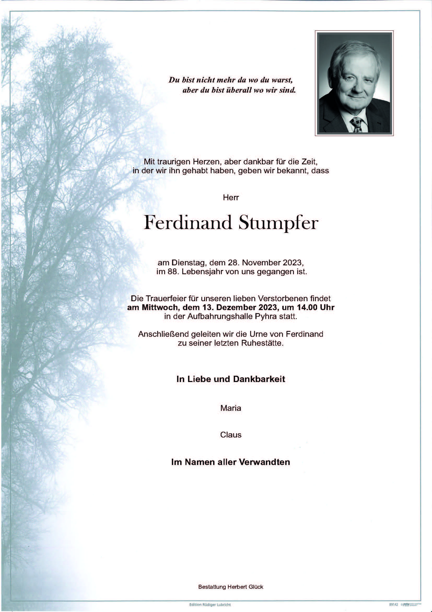 Sterbefall Ferdinand Stumpfer