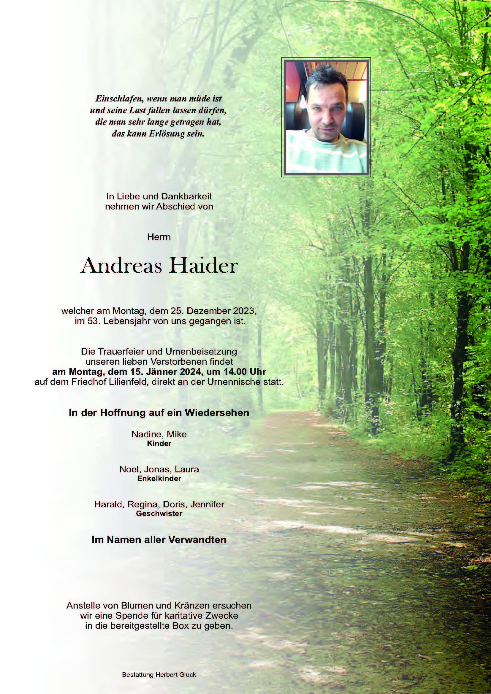 Sterbefall Andreas Haider