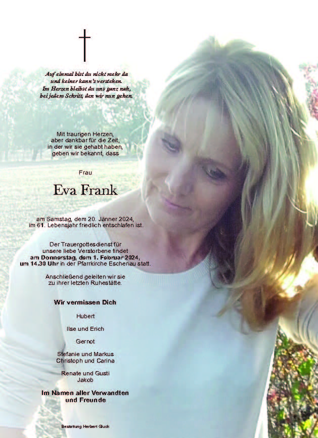 Sterbefall Eva Frank