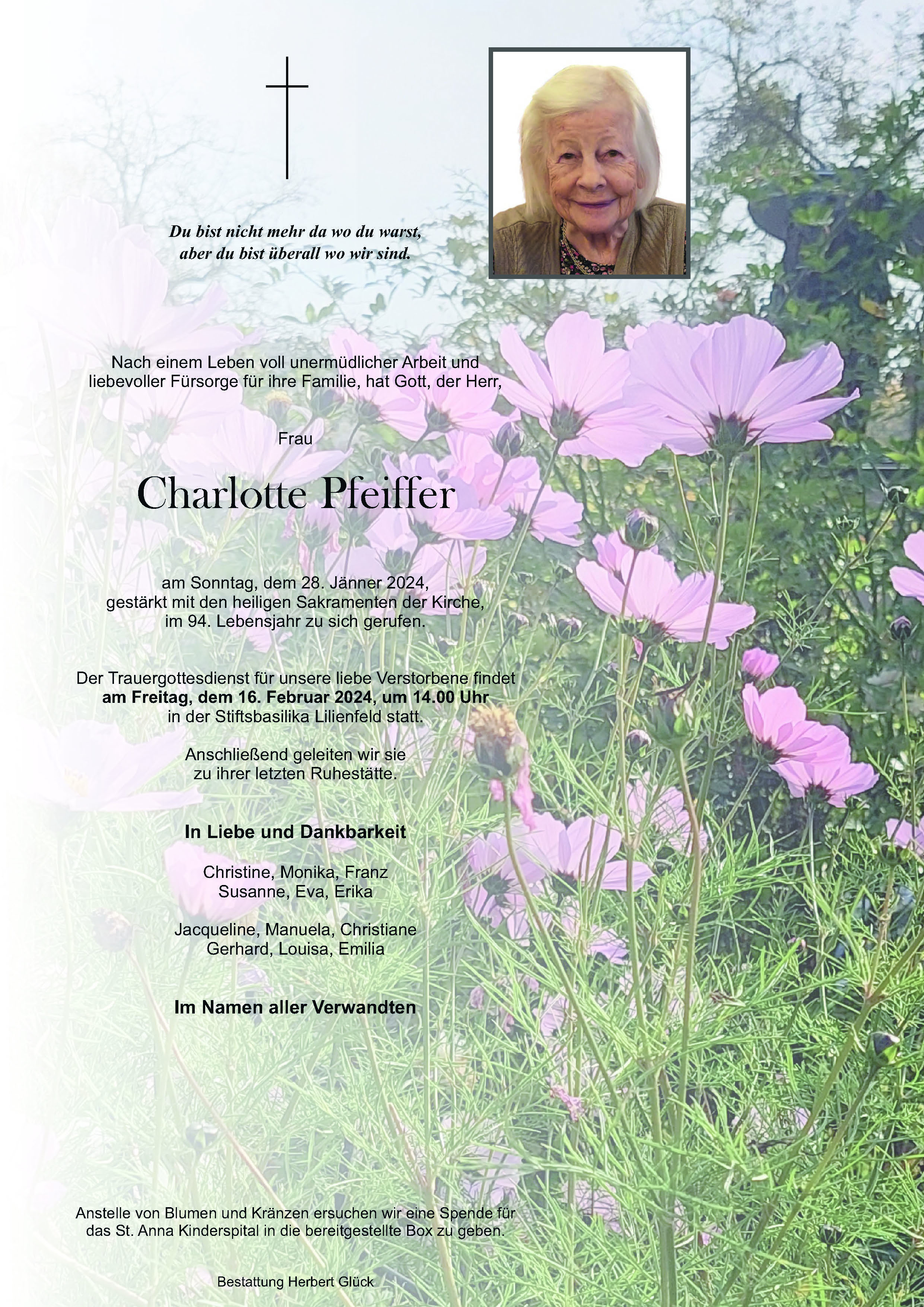 Sterbefall Charlotte Pfeiffer