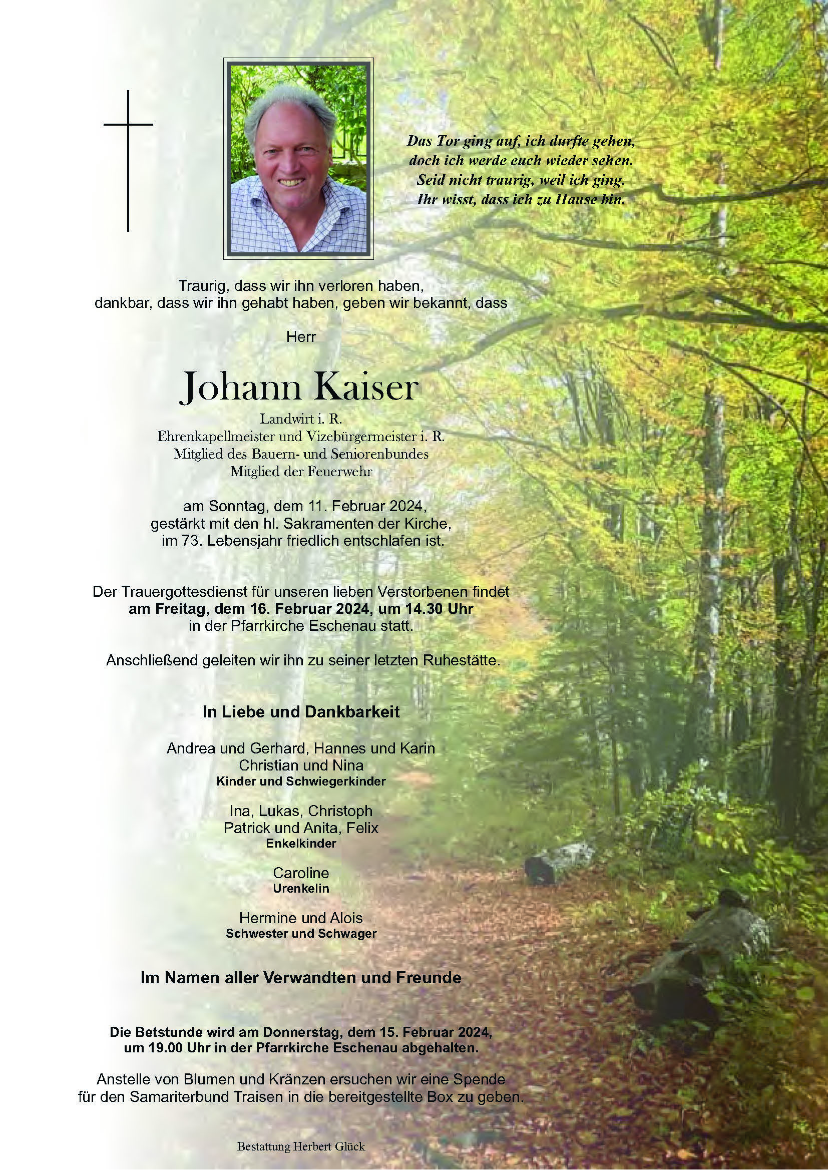 Sterbefall Johann Kaiser