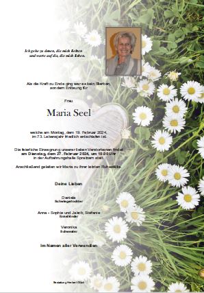 Sterbefall Maria Seel