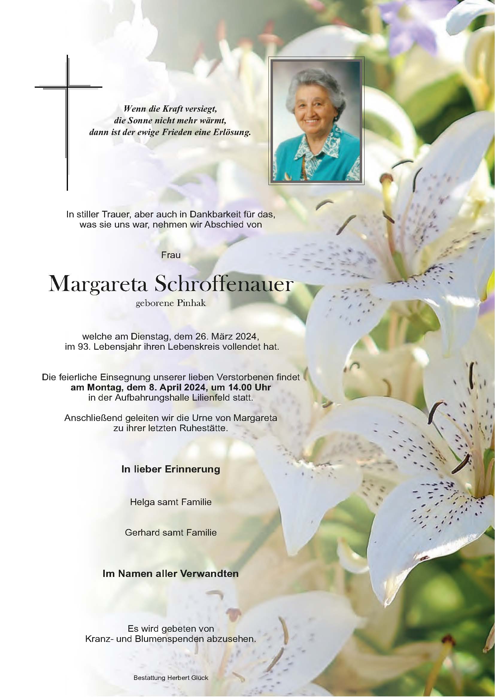Sterbefall Margareta Schroffenauer