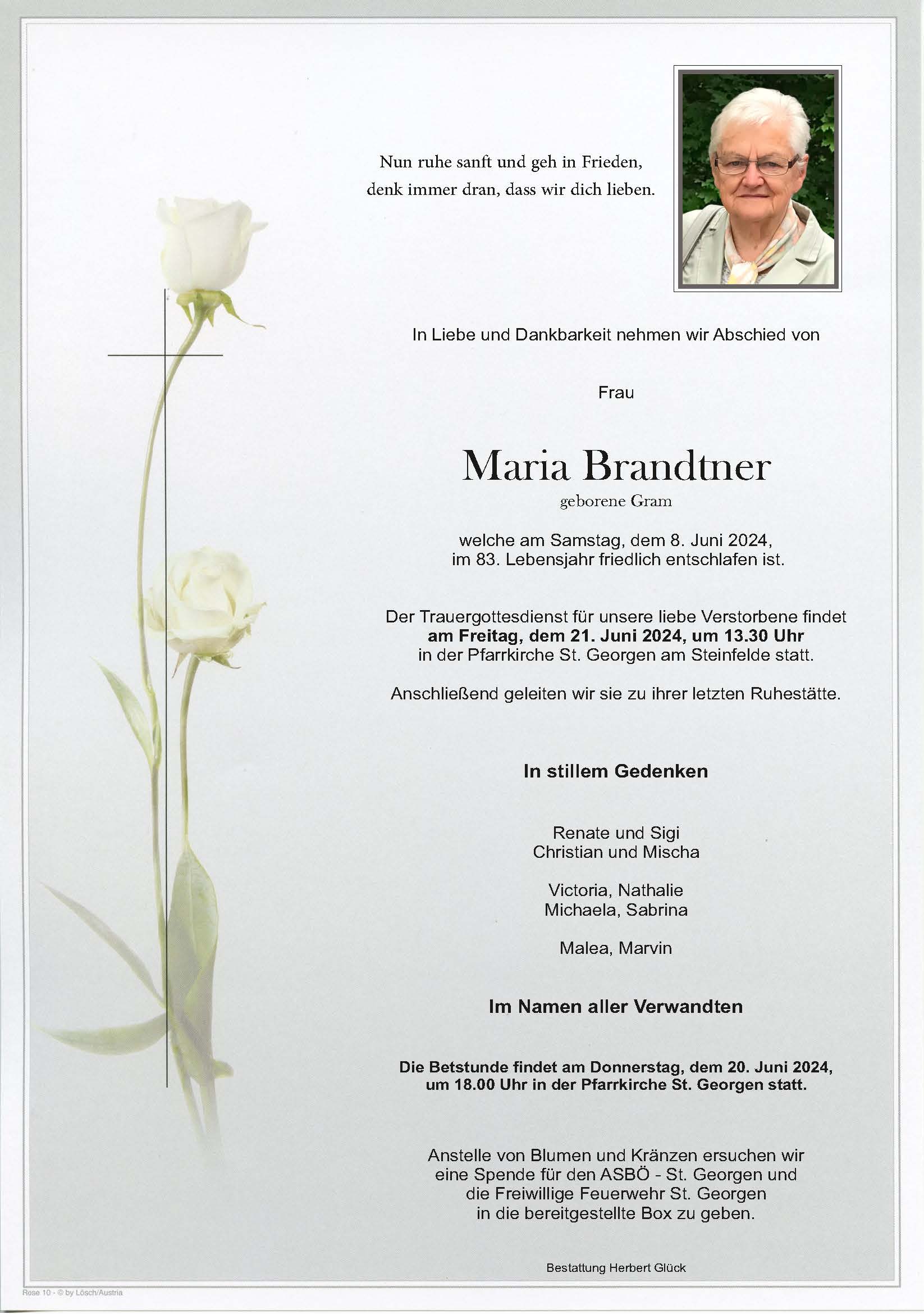 Sterbefall Maria Brandtner