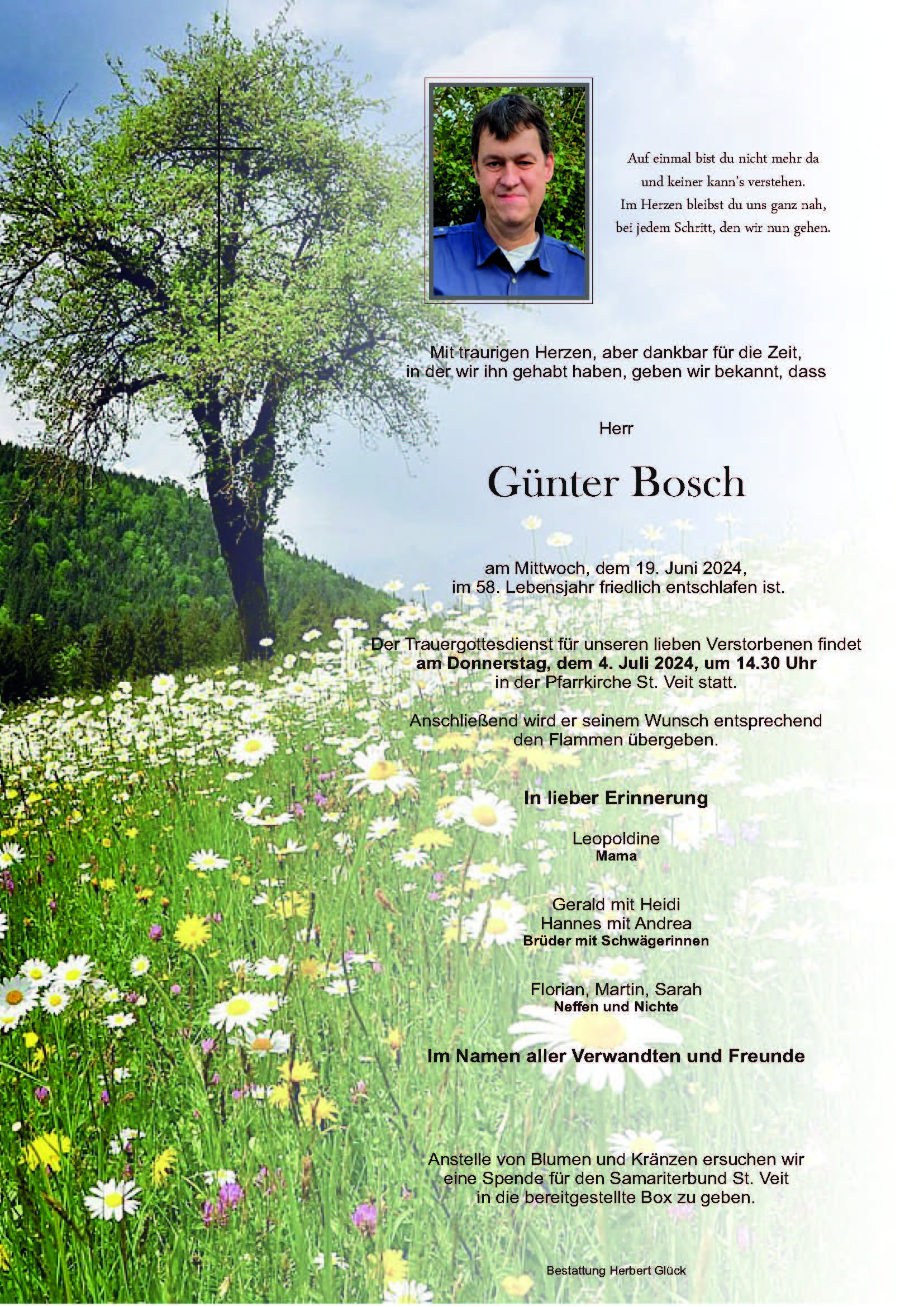 Sterbefall Günter Bosch