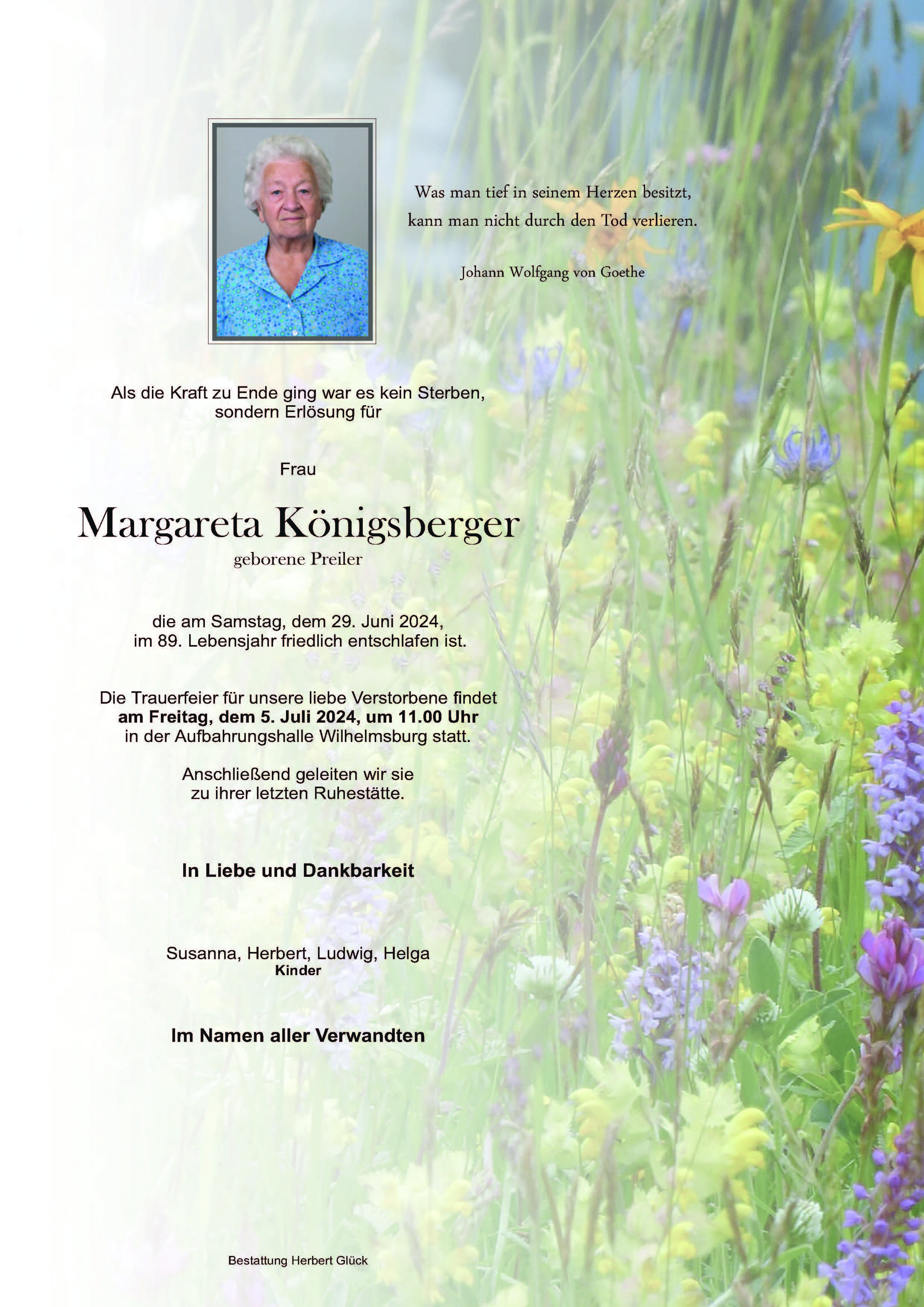 Sterbefall Margareta Königsberger