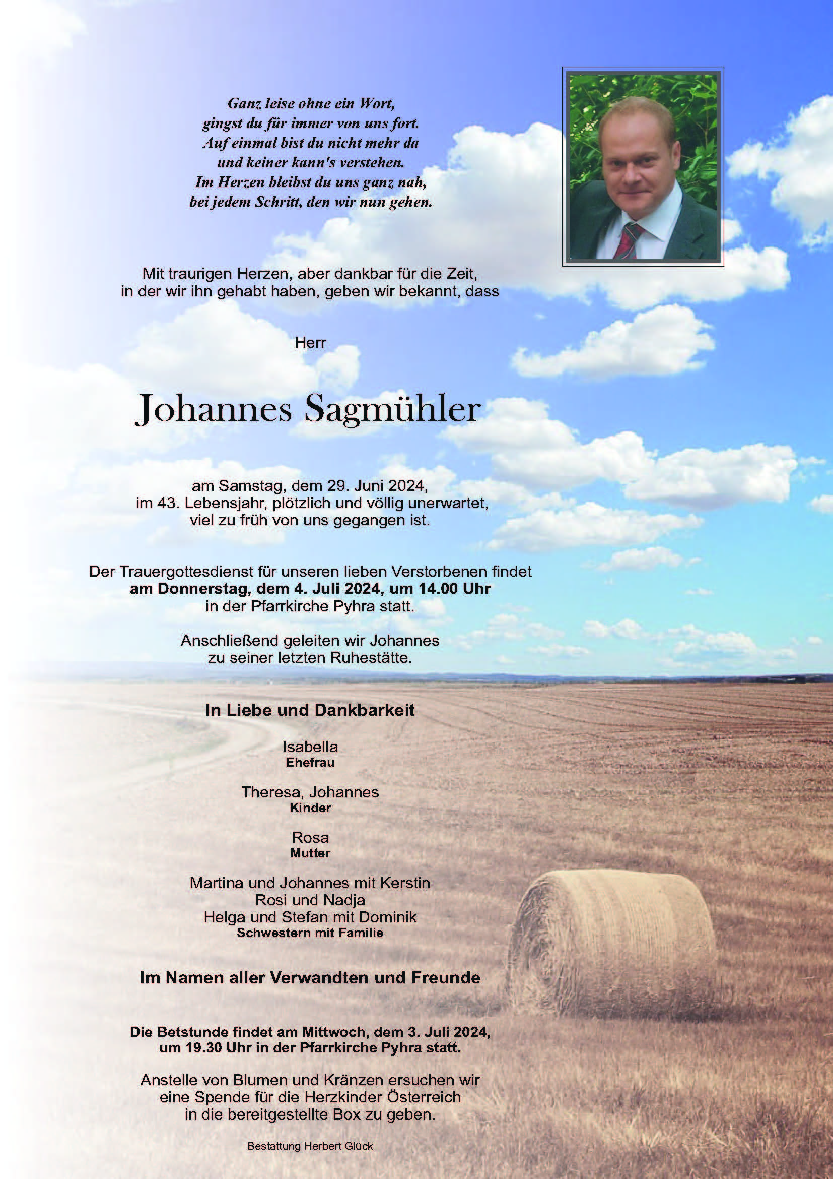 Sterbefall Johannes Sagmühler