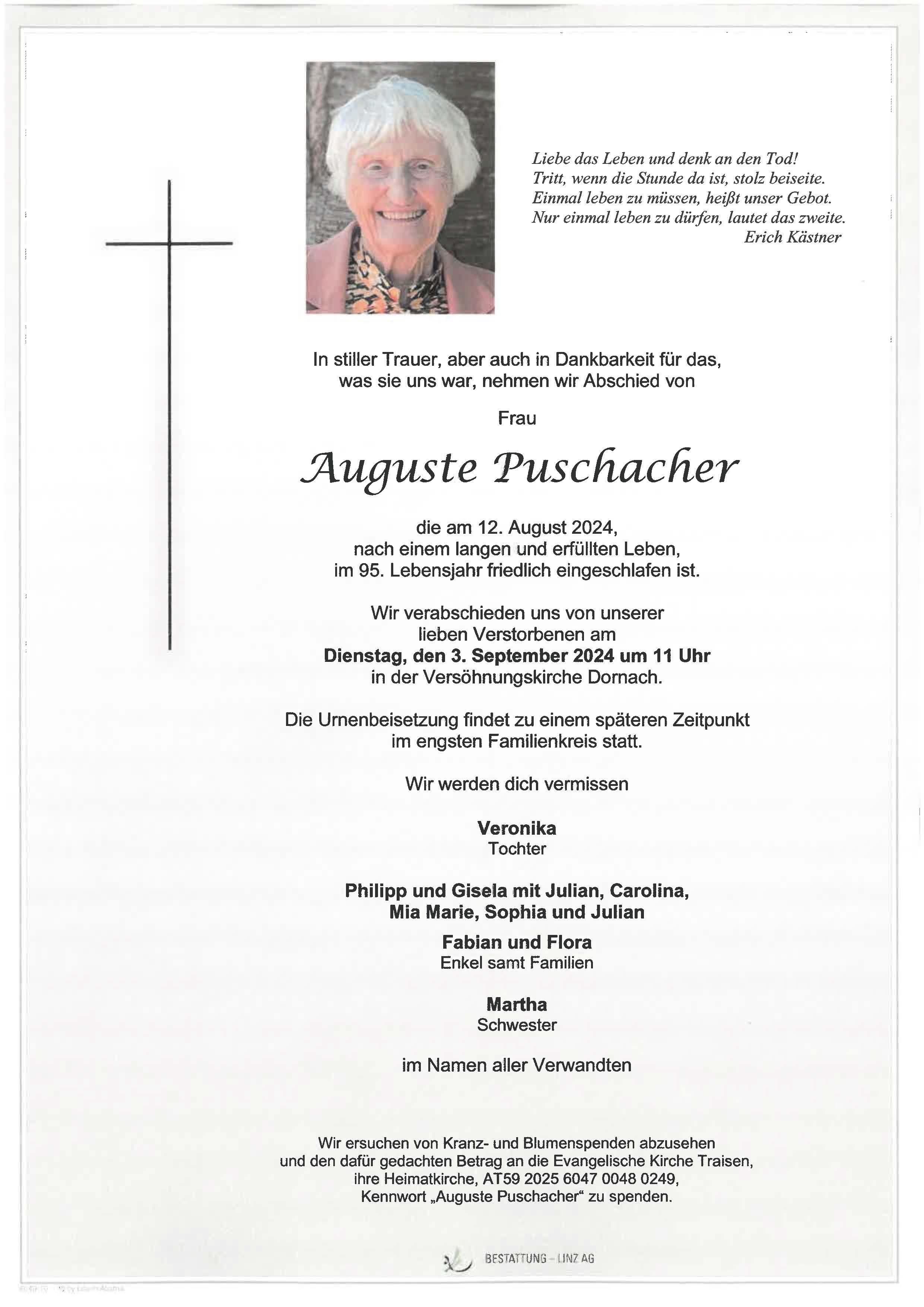 Sterbefall Auguste Puschacher