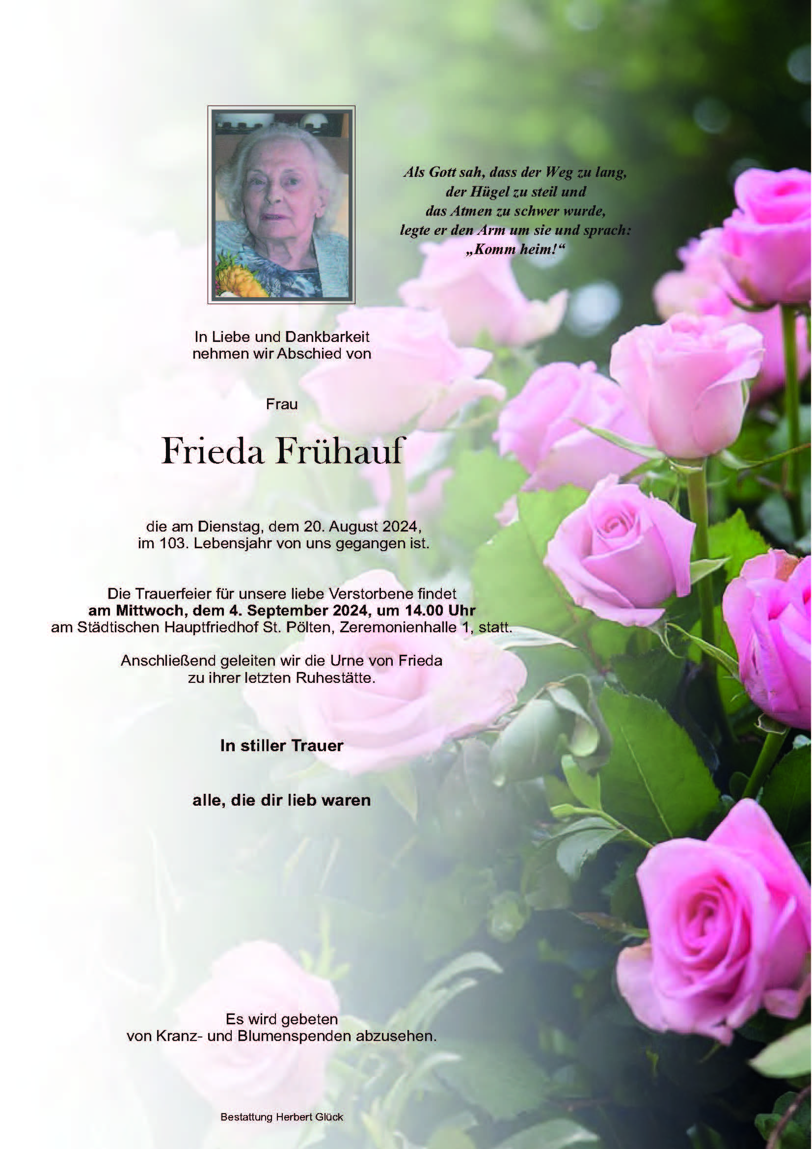 Sterbefall Frieda Frühauf