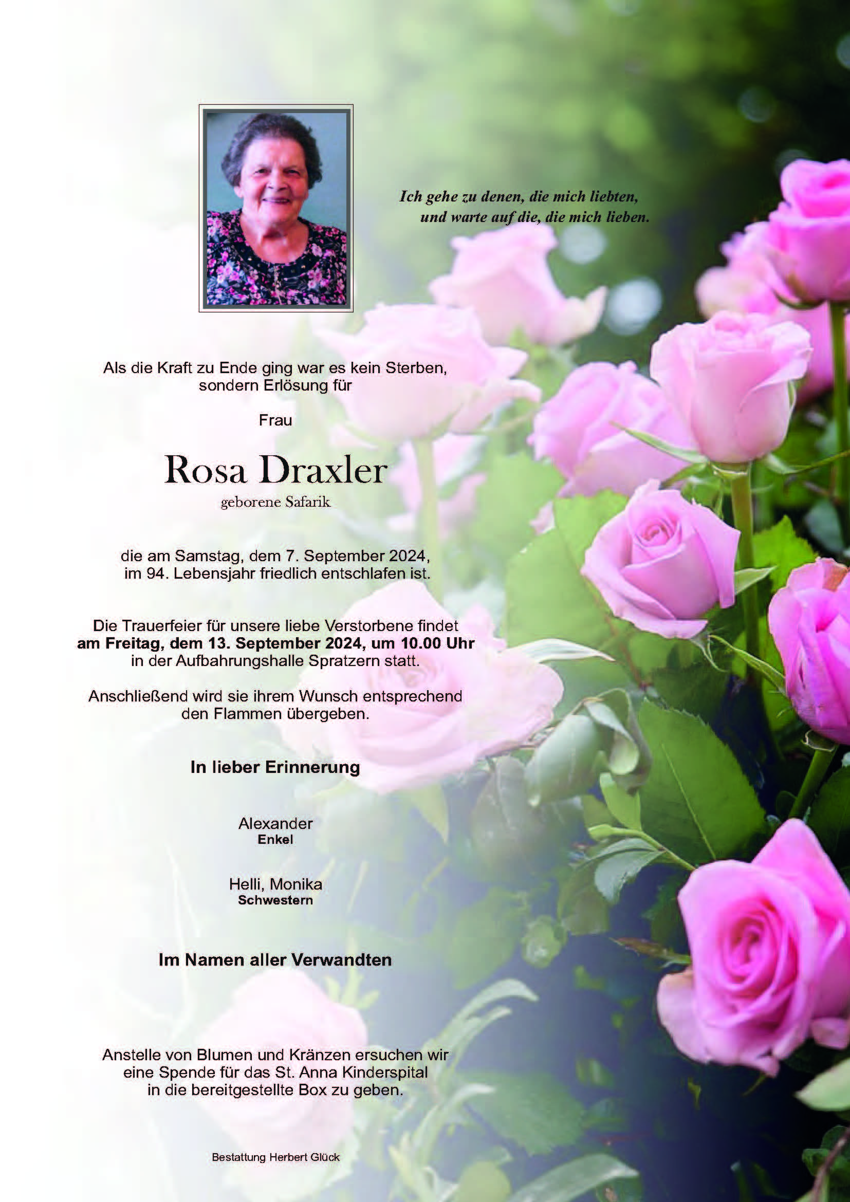 Sterbefall Rosa Draxler