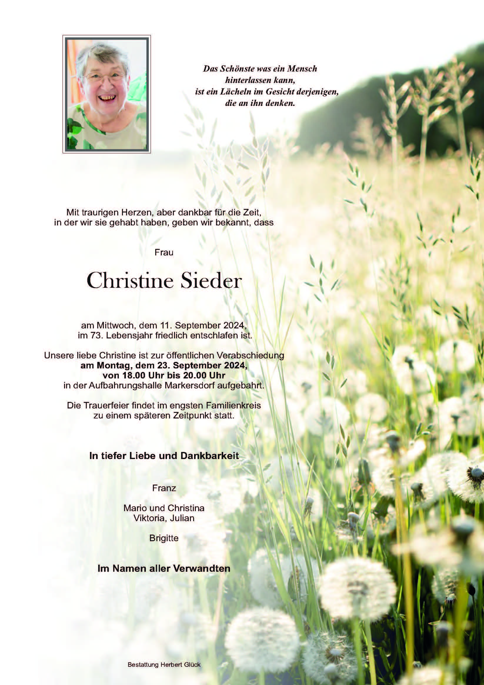 Sterbefall Christine Sieder