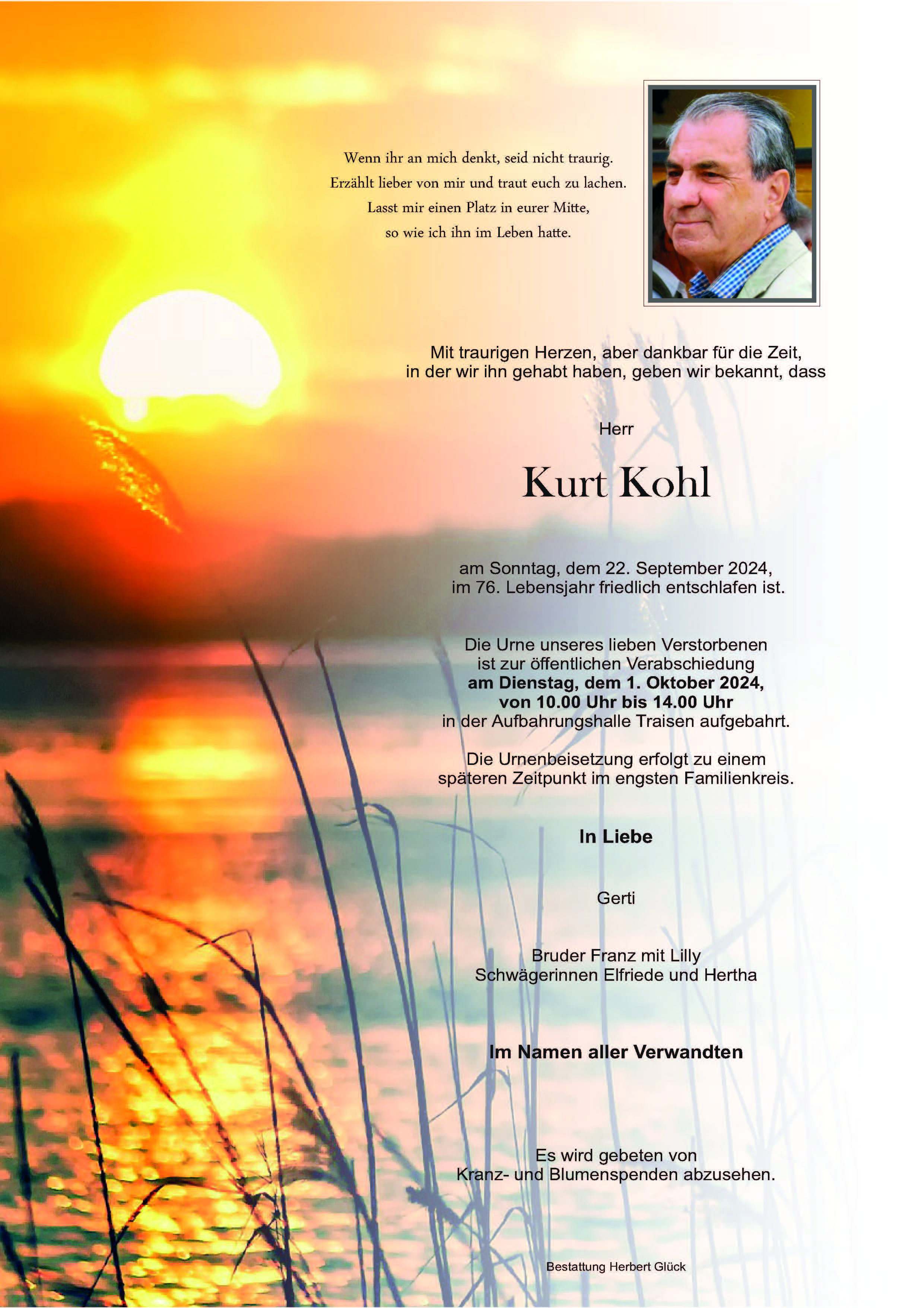 Sterbefall Kurt Kohl