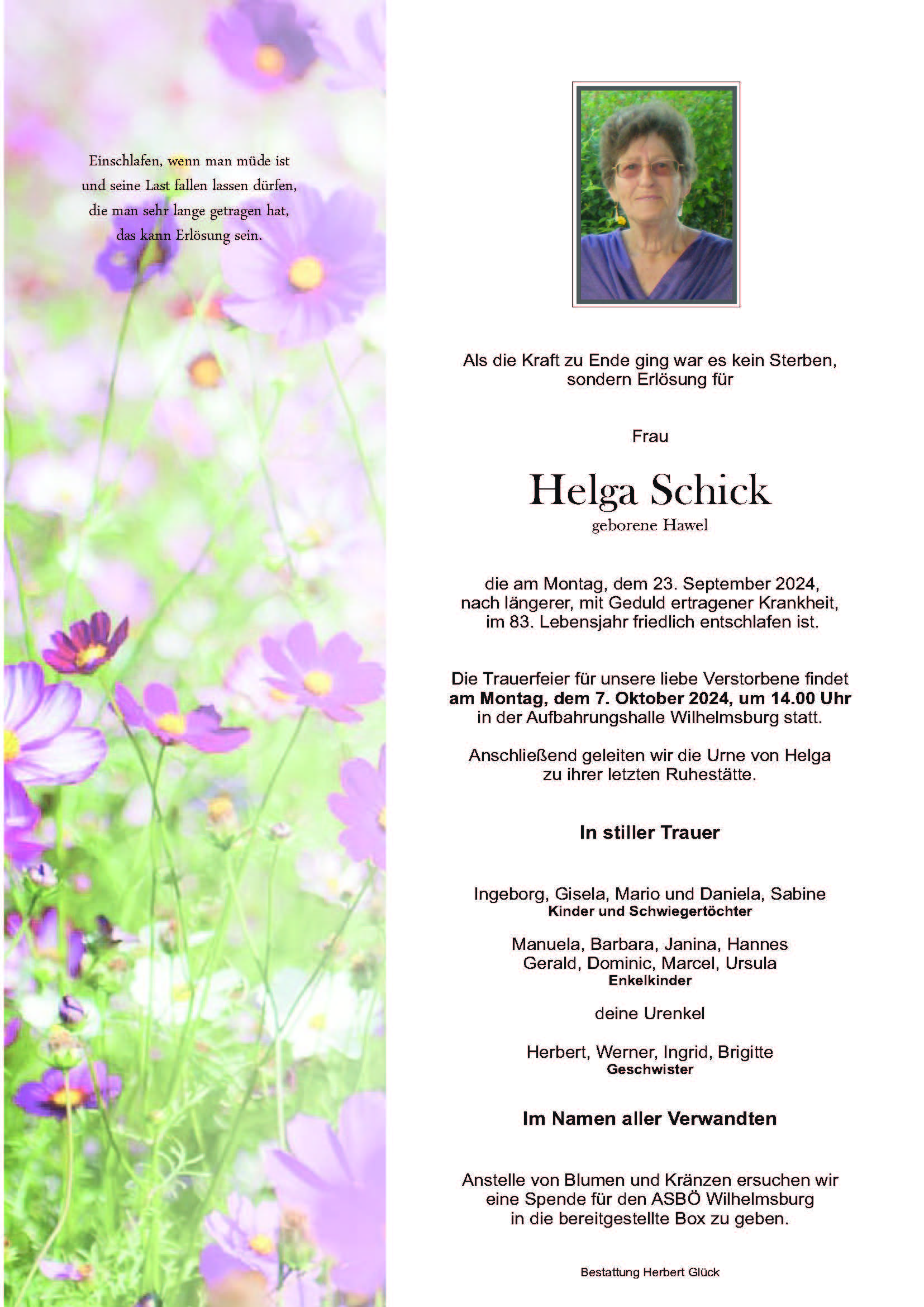 Sterbefall Helga Schick