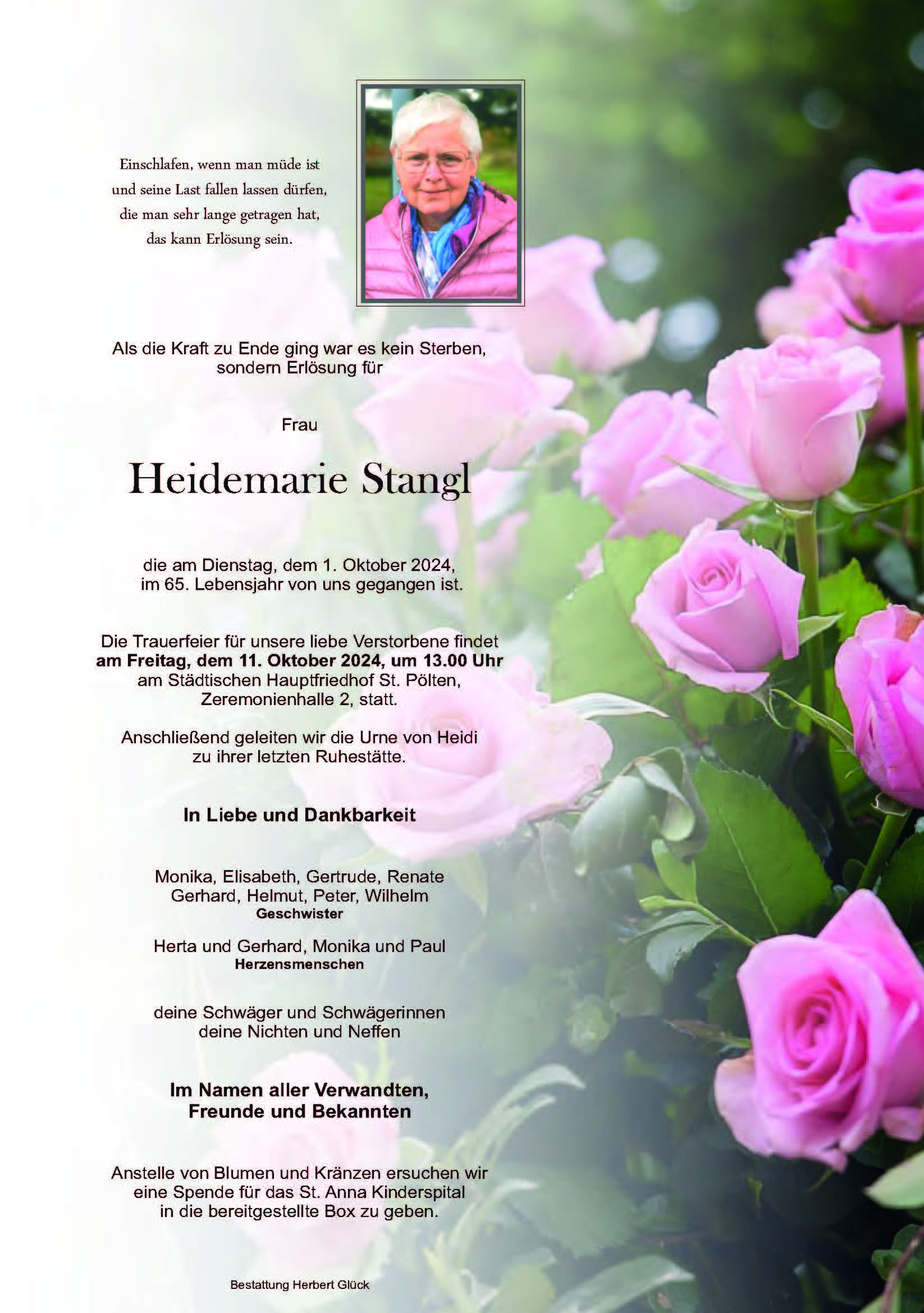 Sterbefall Heidemarie Stangl