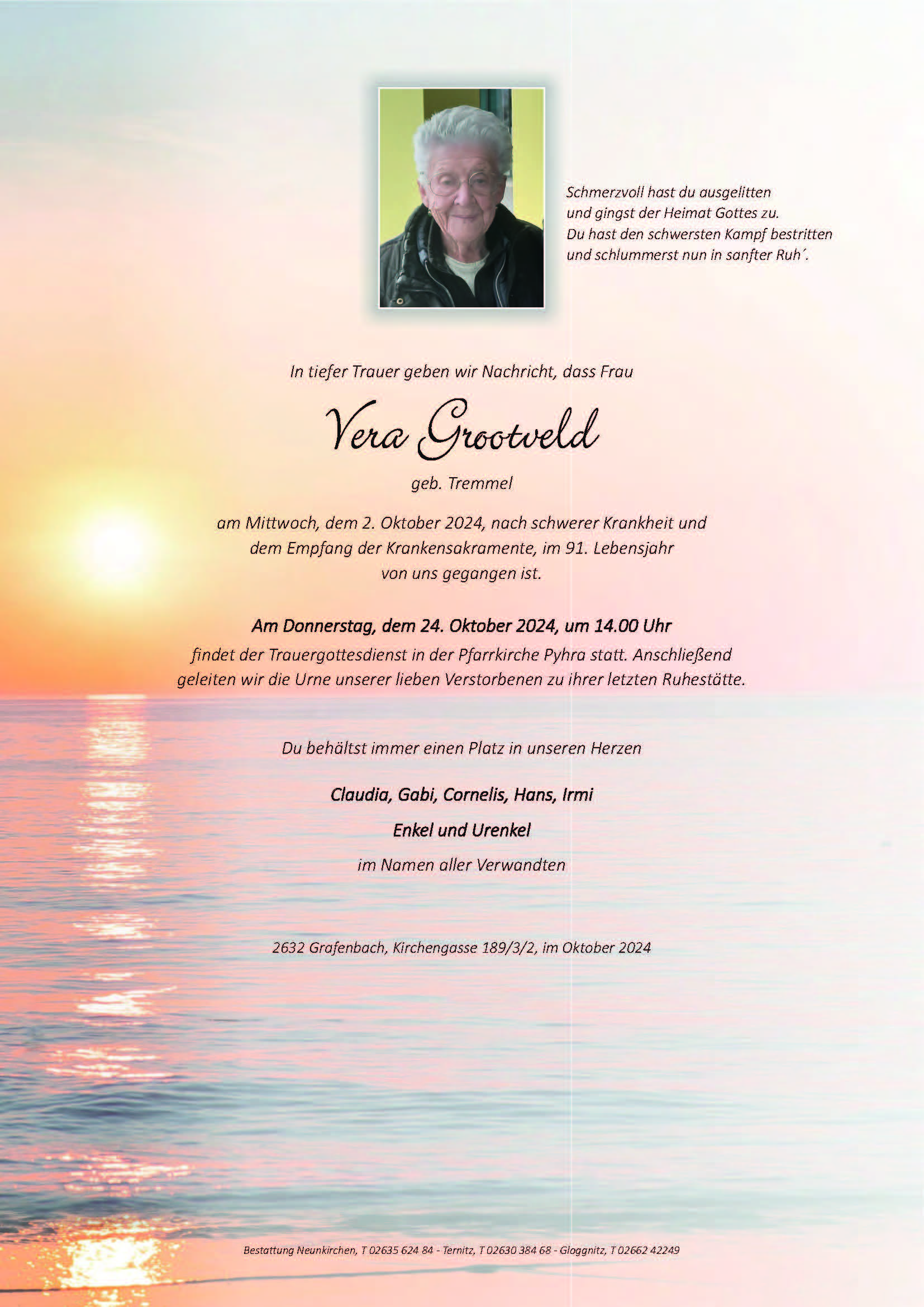 Sterbefall Vera Grootveld