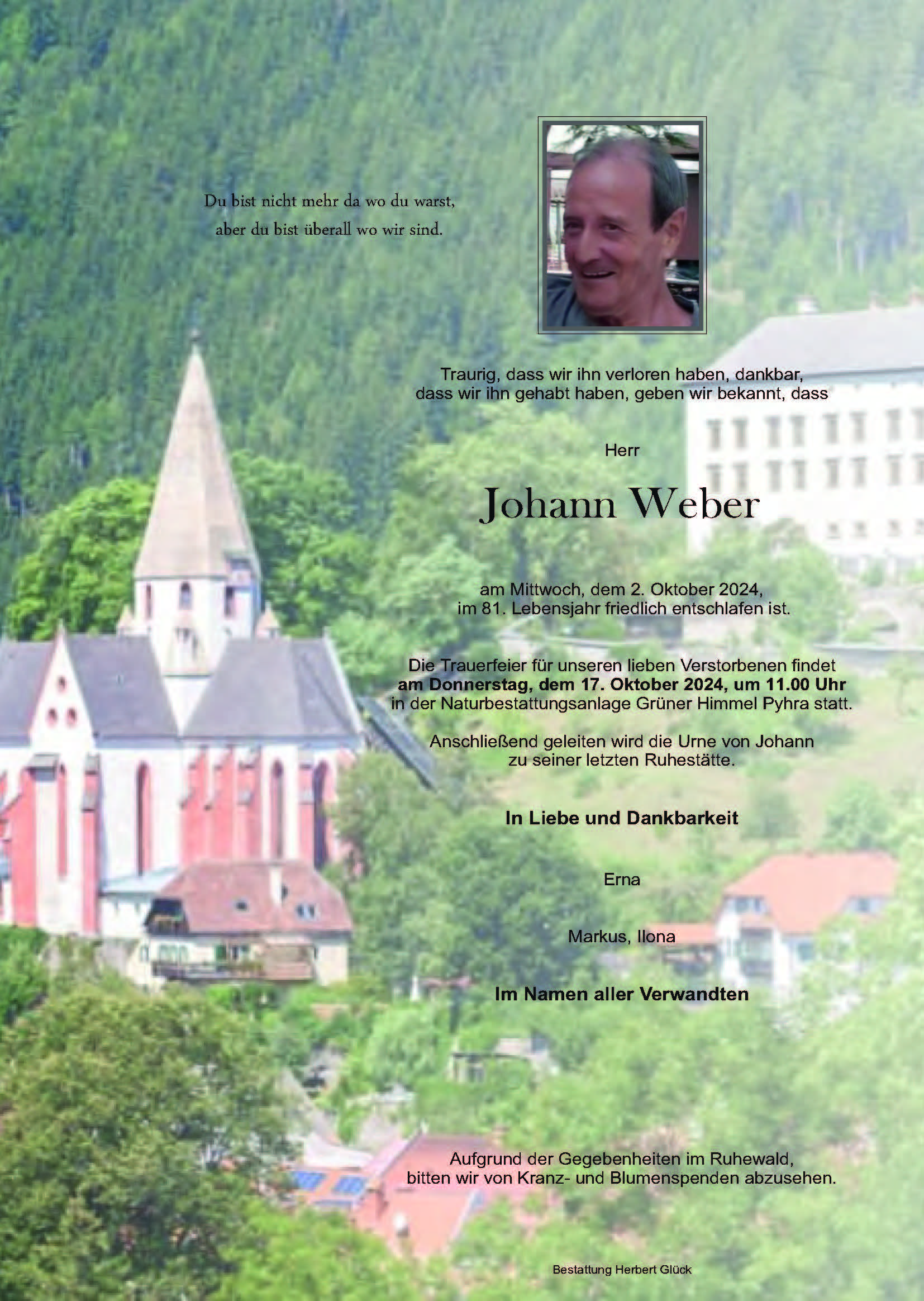 Sterbefall Johann Weber