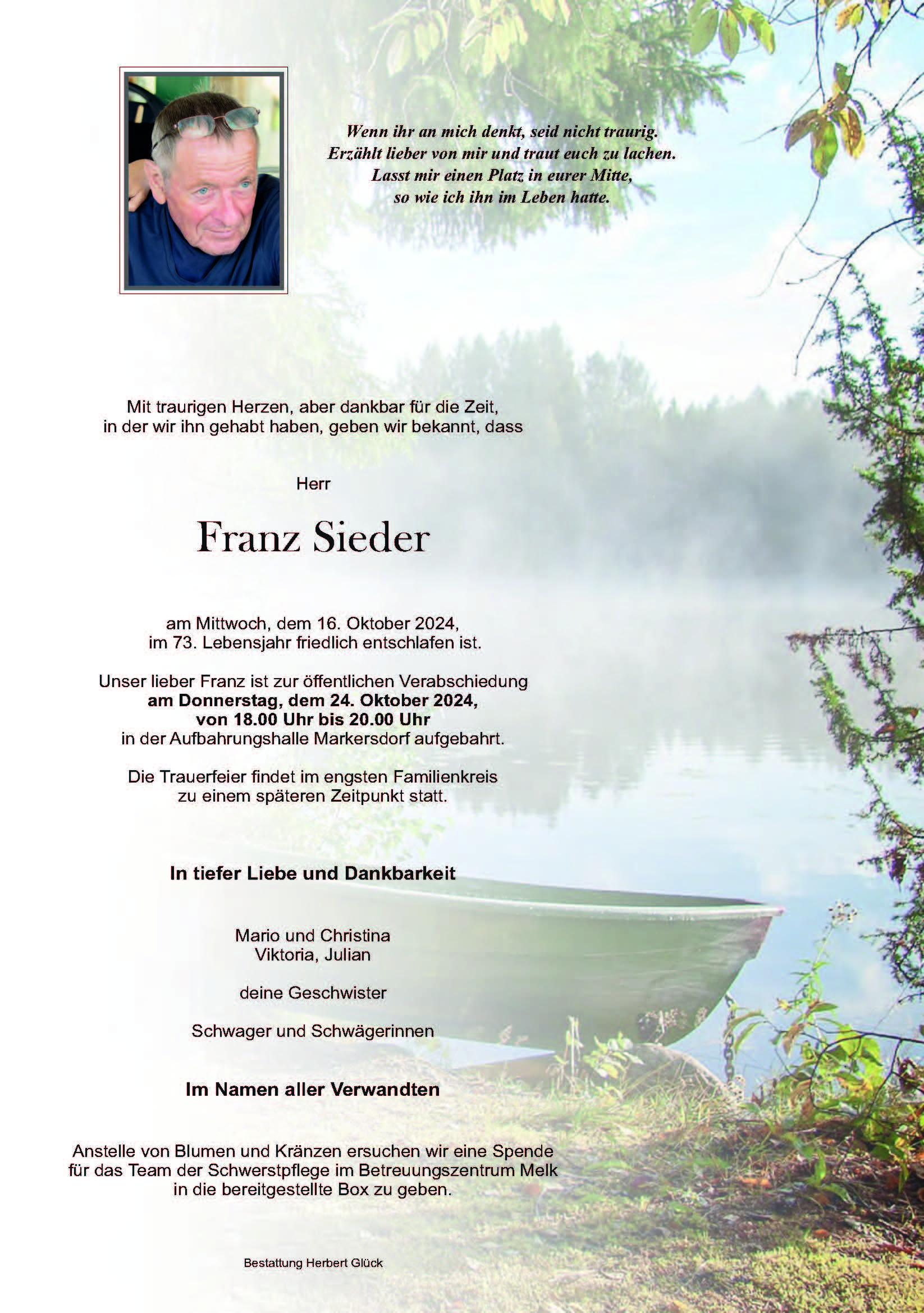 Sterbefall Franz Sieder