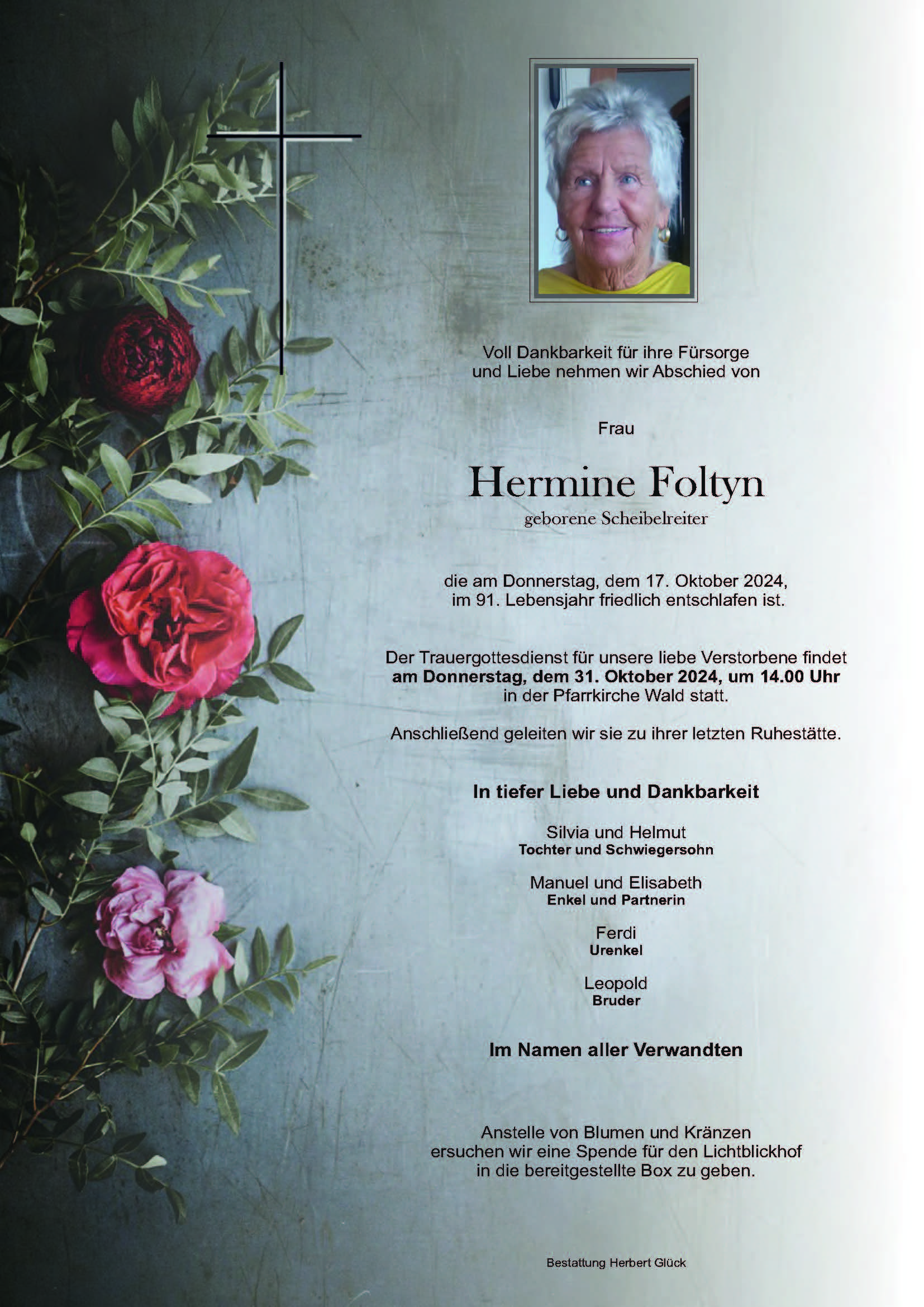 Sterbefall Hermine Foltyn