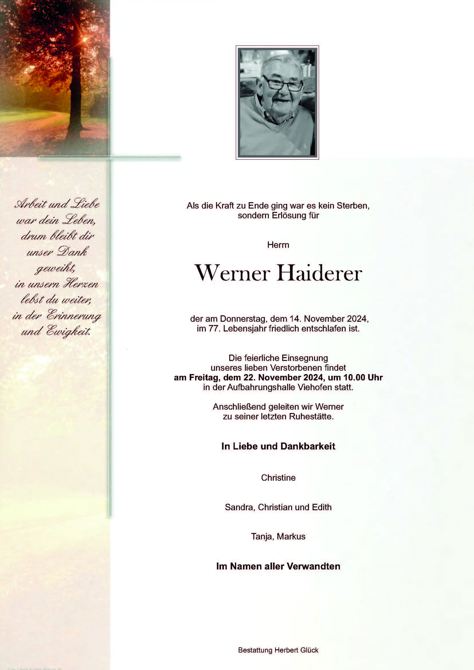 Sterbefall Werner Haiderer