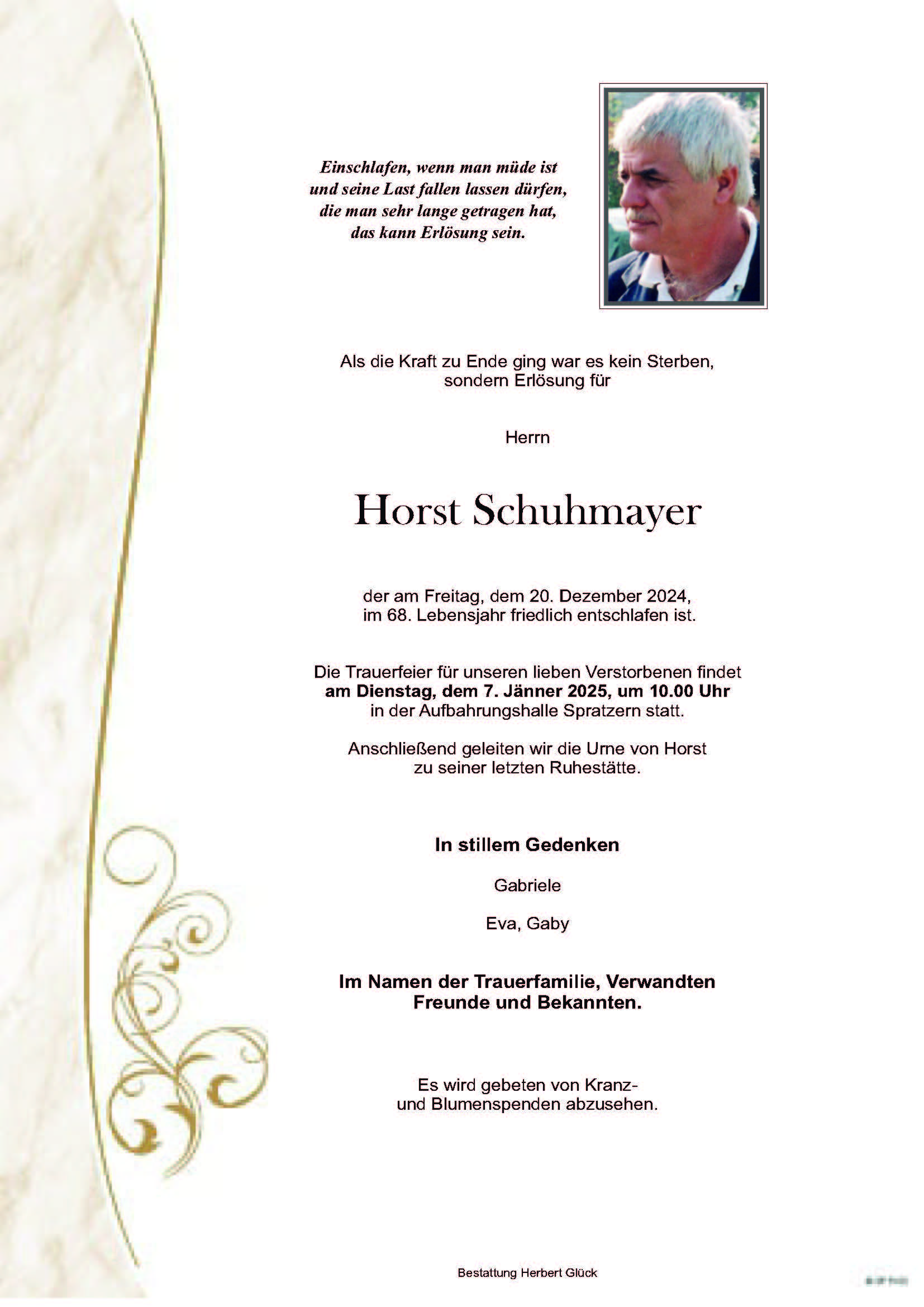 Sterbefall Horst Schuhmayer