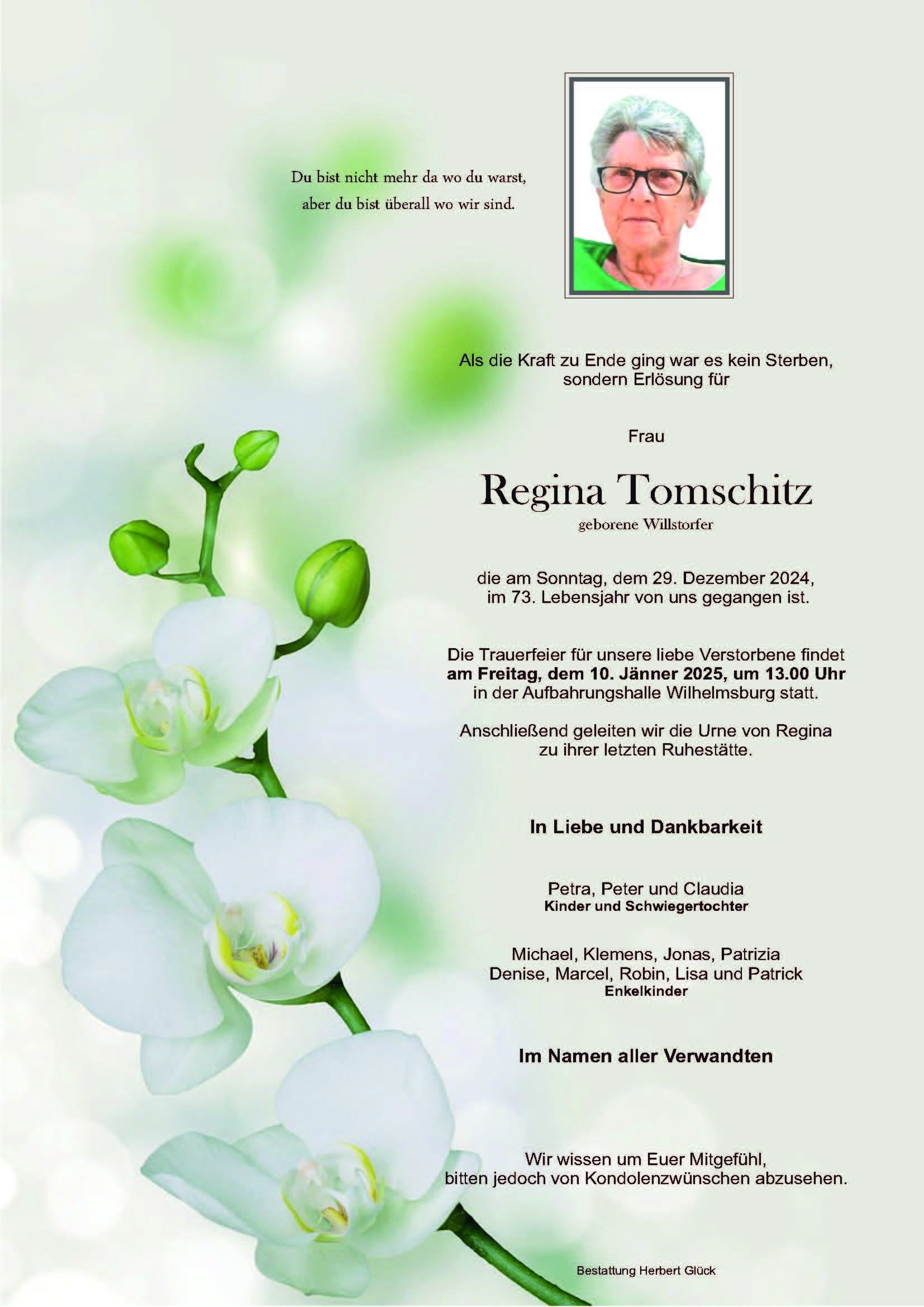 Sterbefall Regina Tomschitz