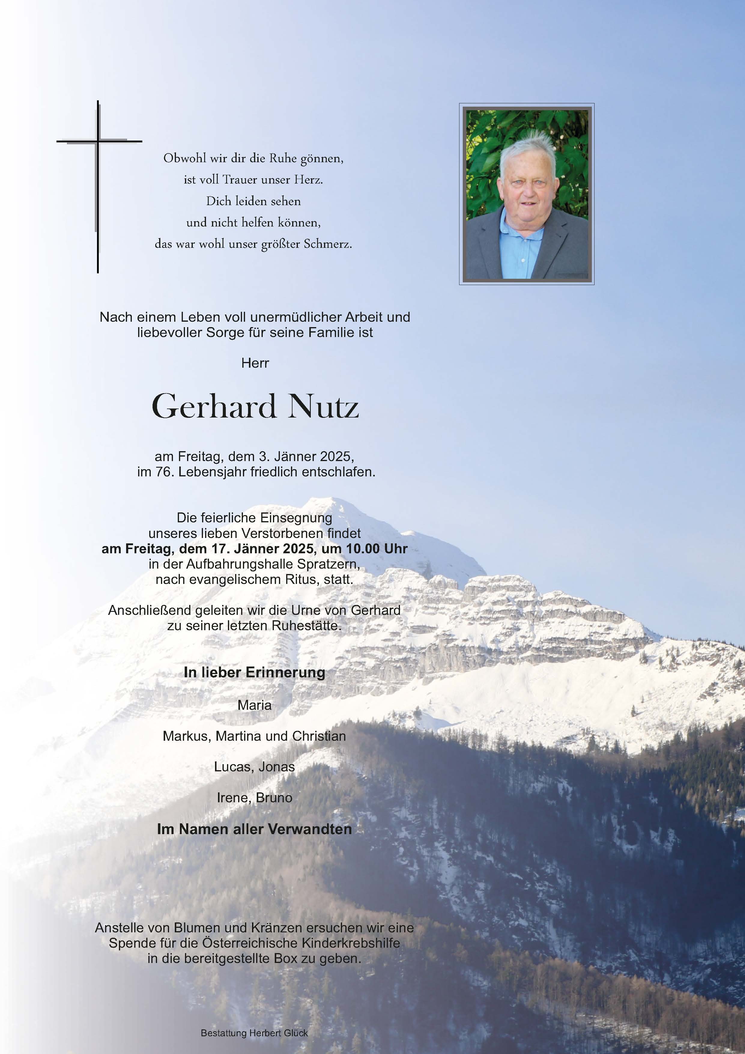 Sterbefall Gerhard Nutz