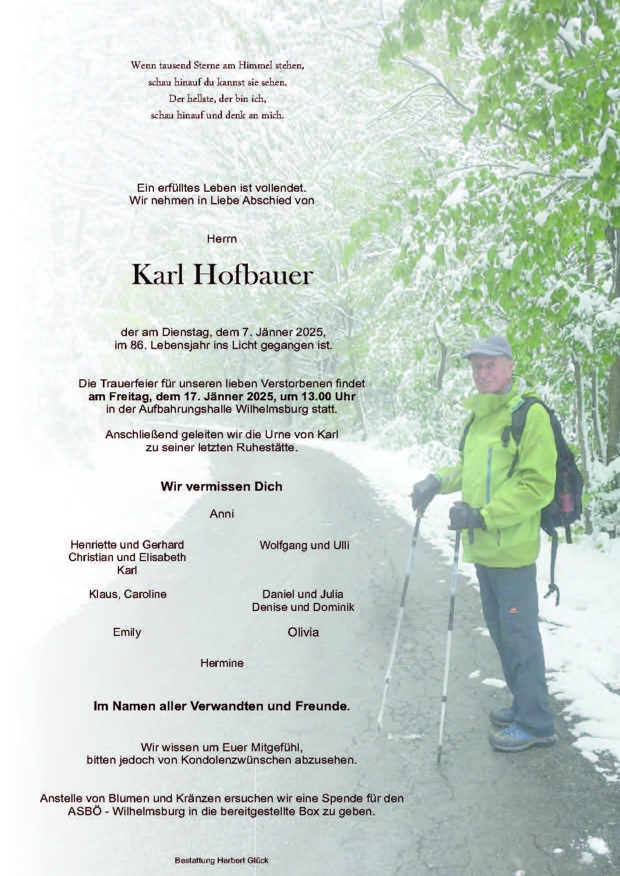 Sterbefall Karl Hofbauer