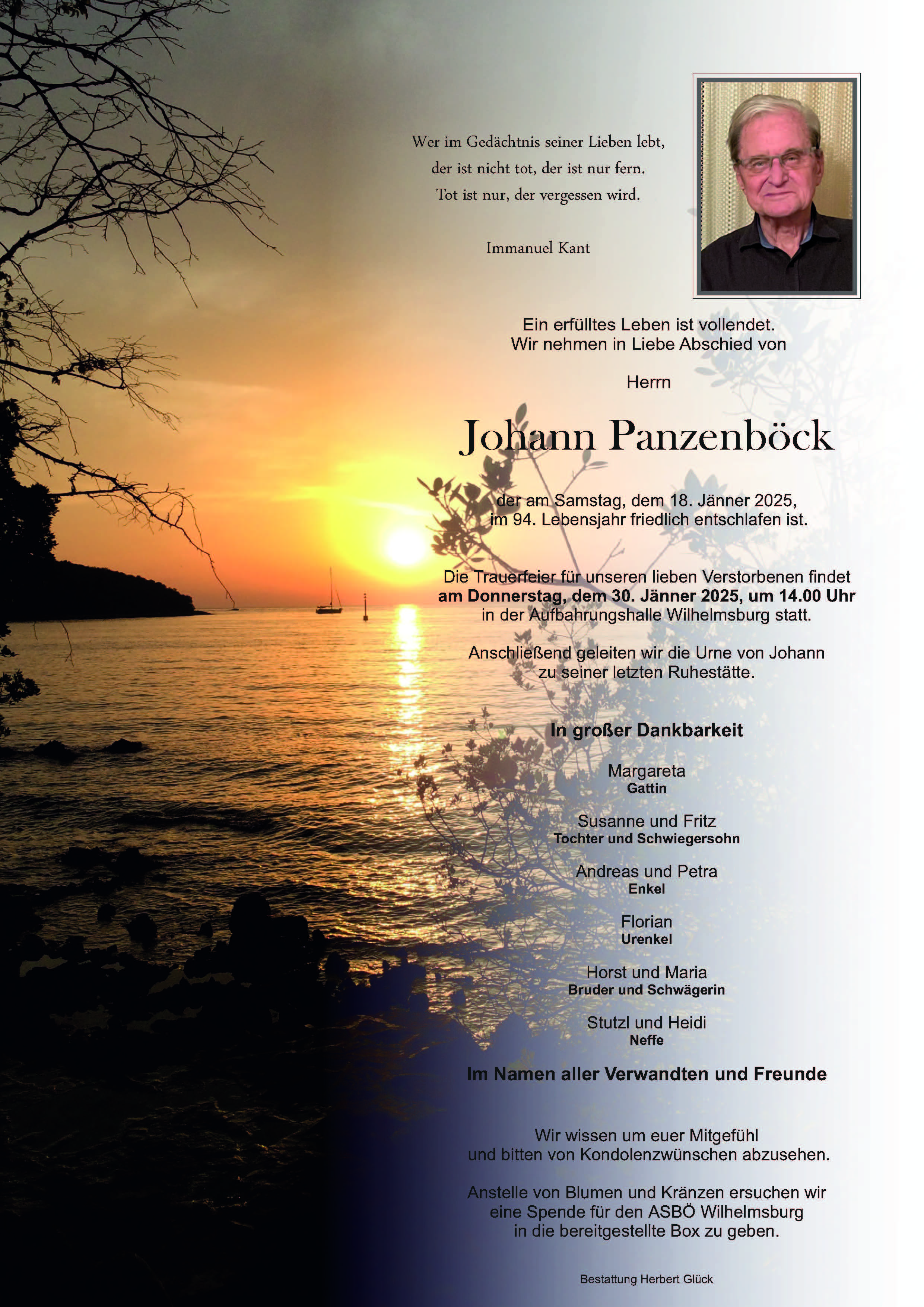 Sterbefall Johann Panzenböck