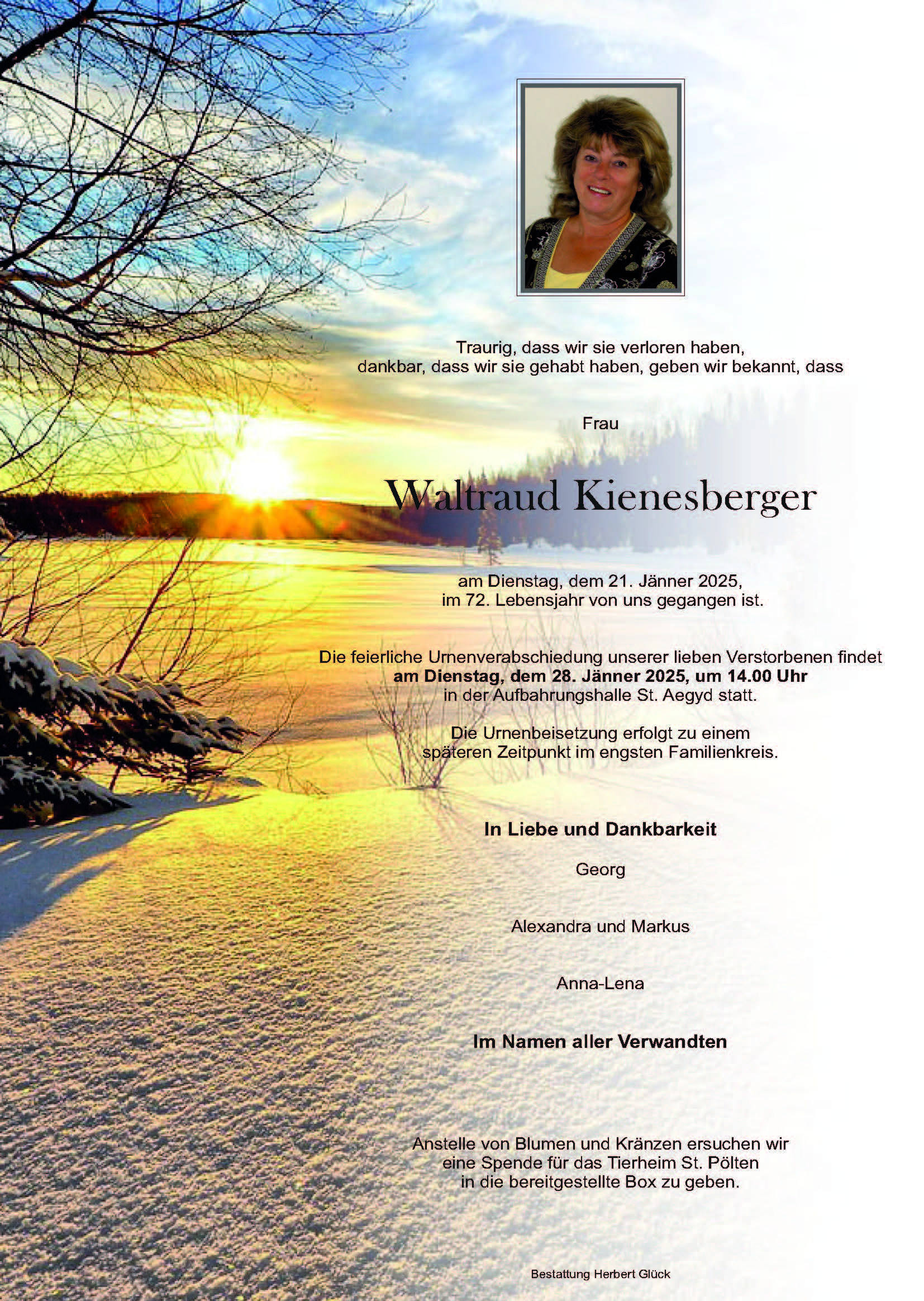 Sterbefall Waltraud Kienesberger