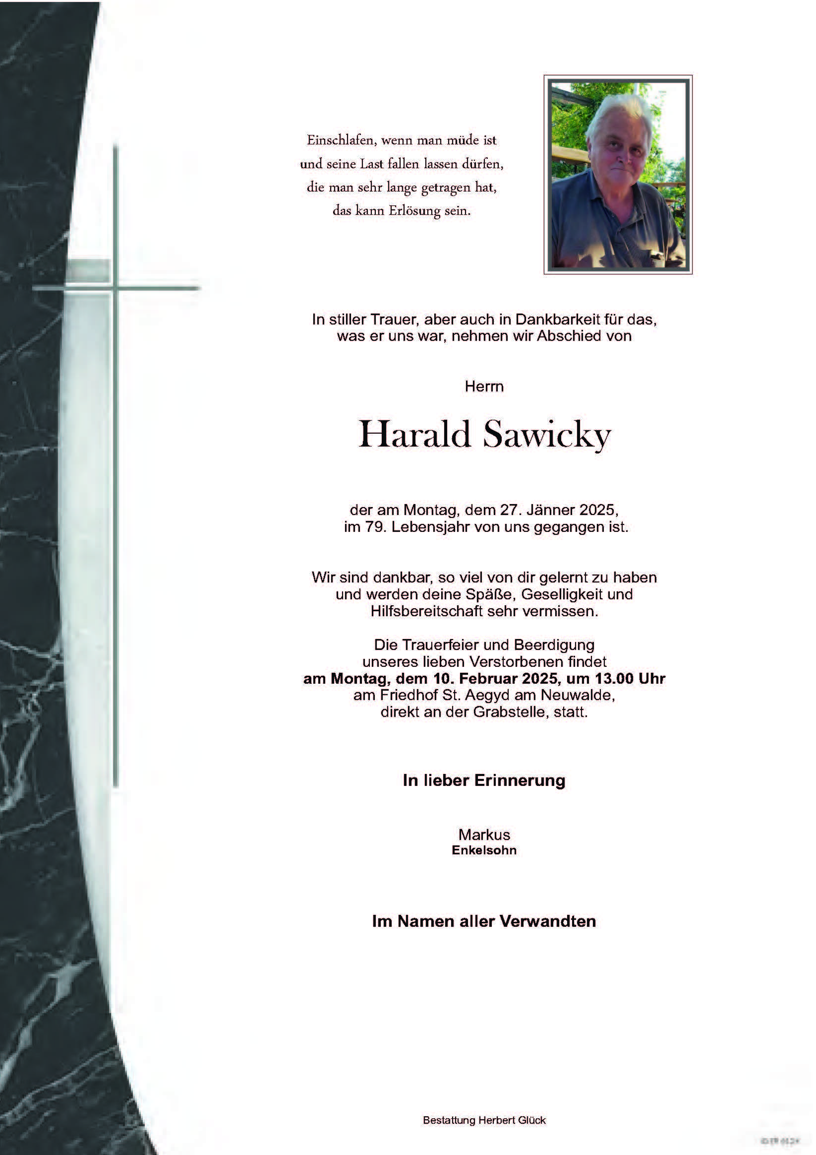 Sterbefall Harald Sawicky