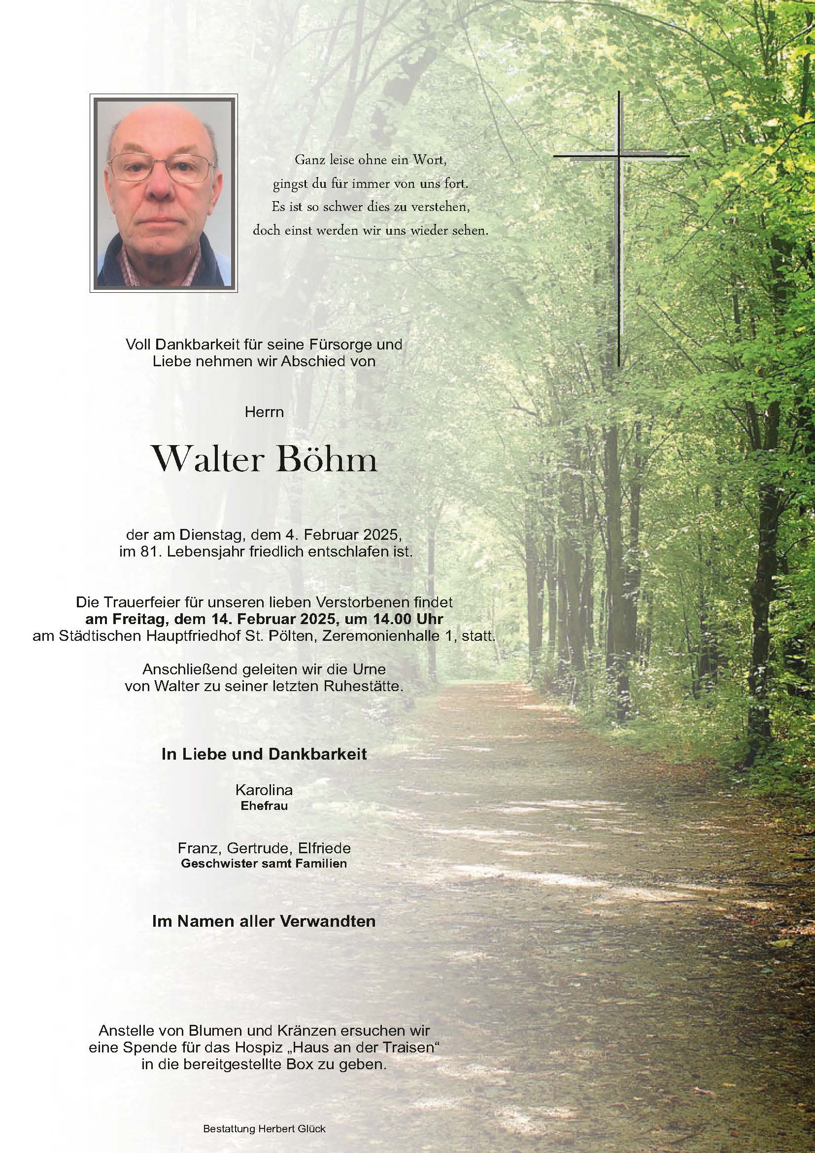Sterbefall Walter Böhm