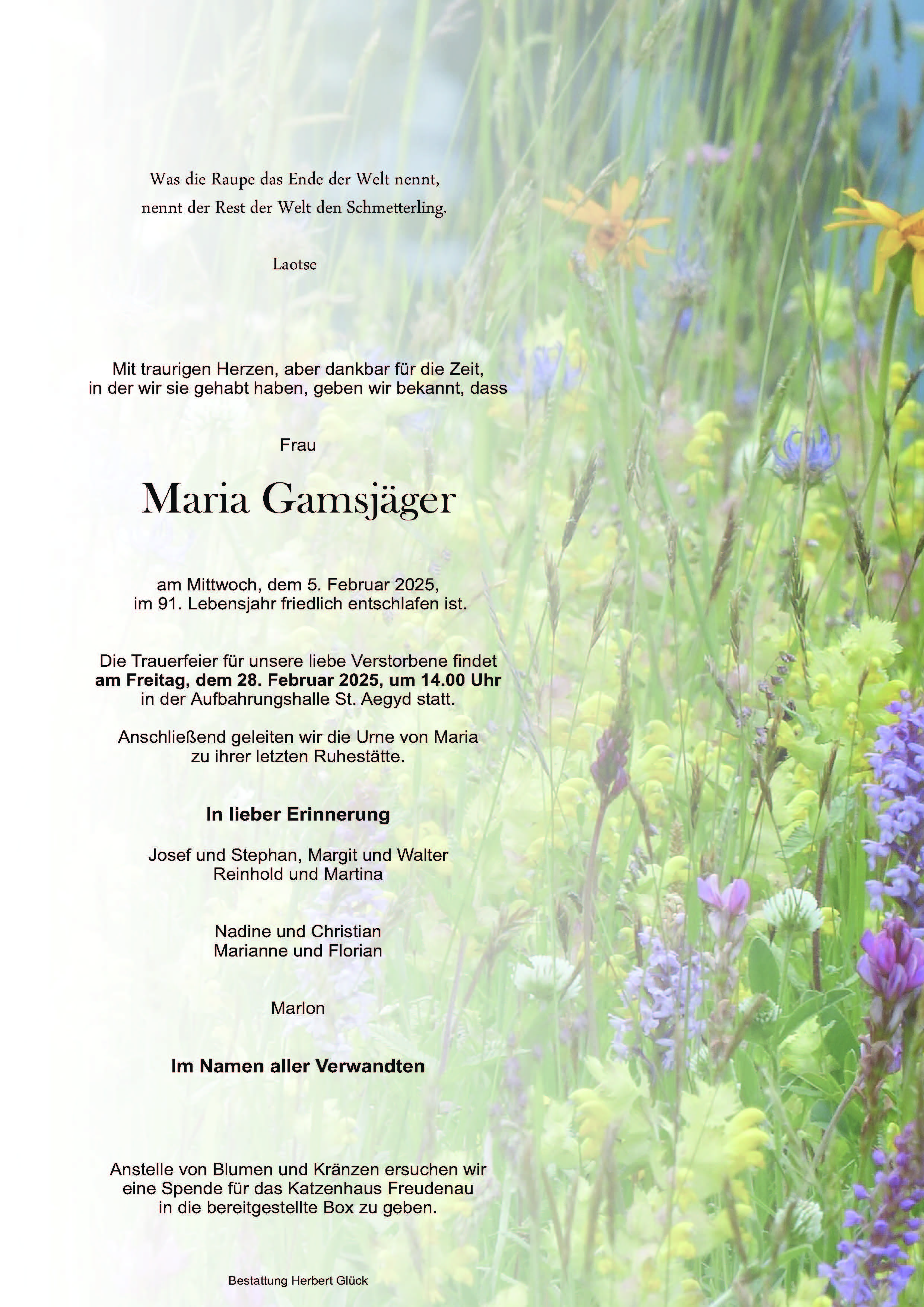 Sterbefall Maria Gamsjäger