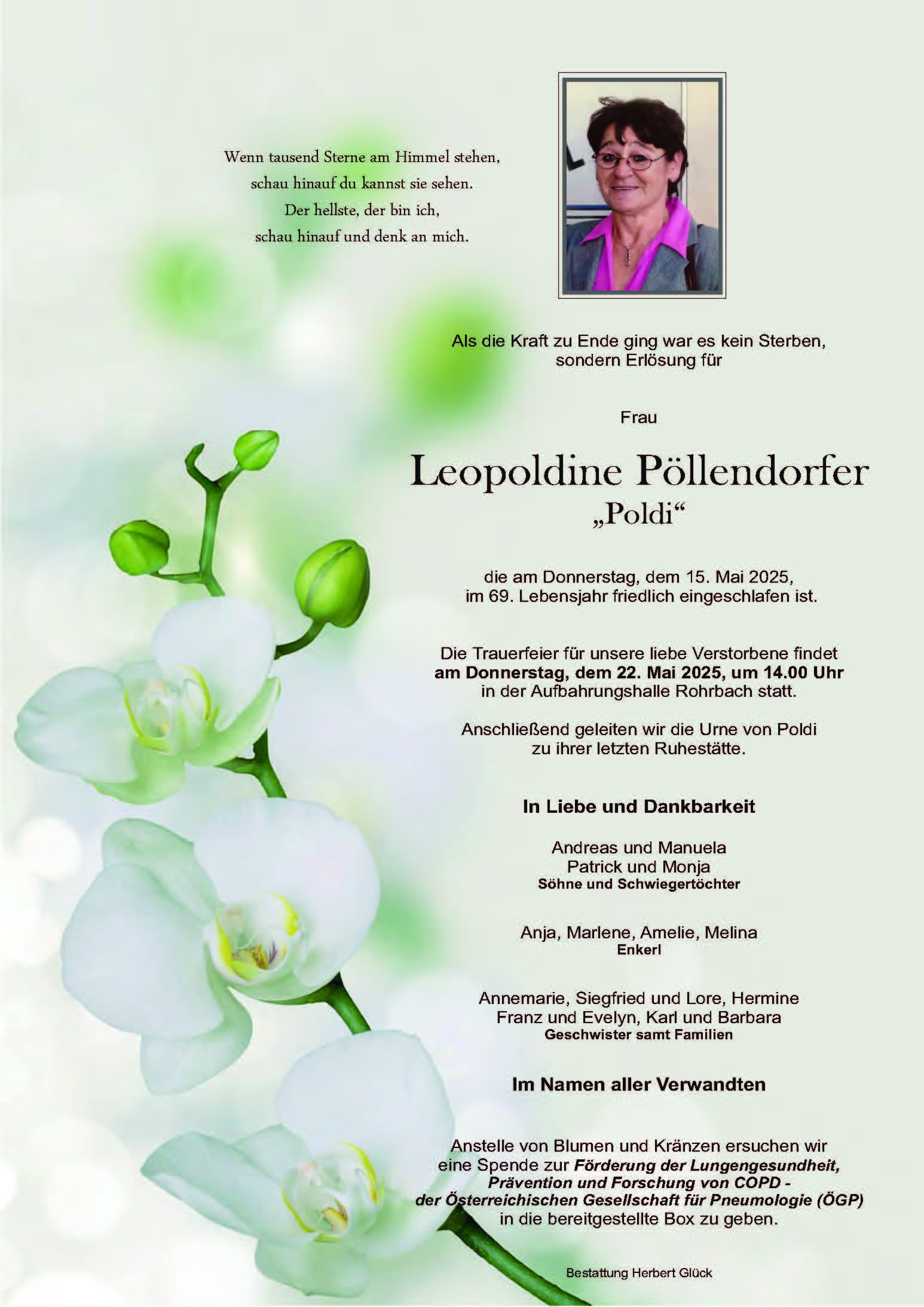 Sterbefall Leopoldine Pöllendorfer