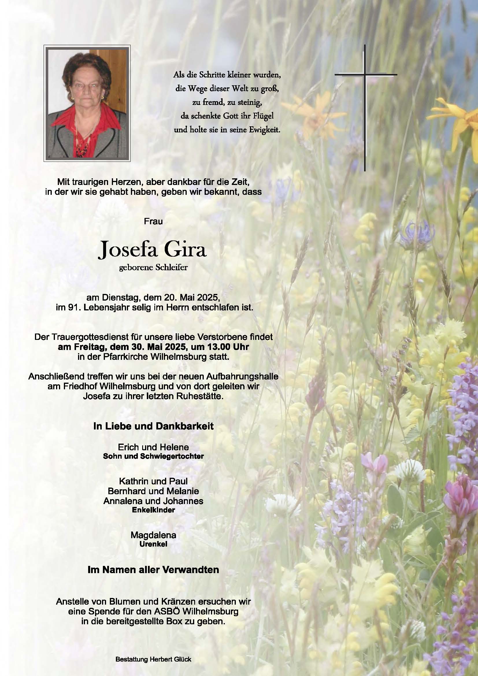 Sterbefall Josefa Gira