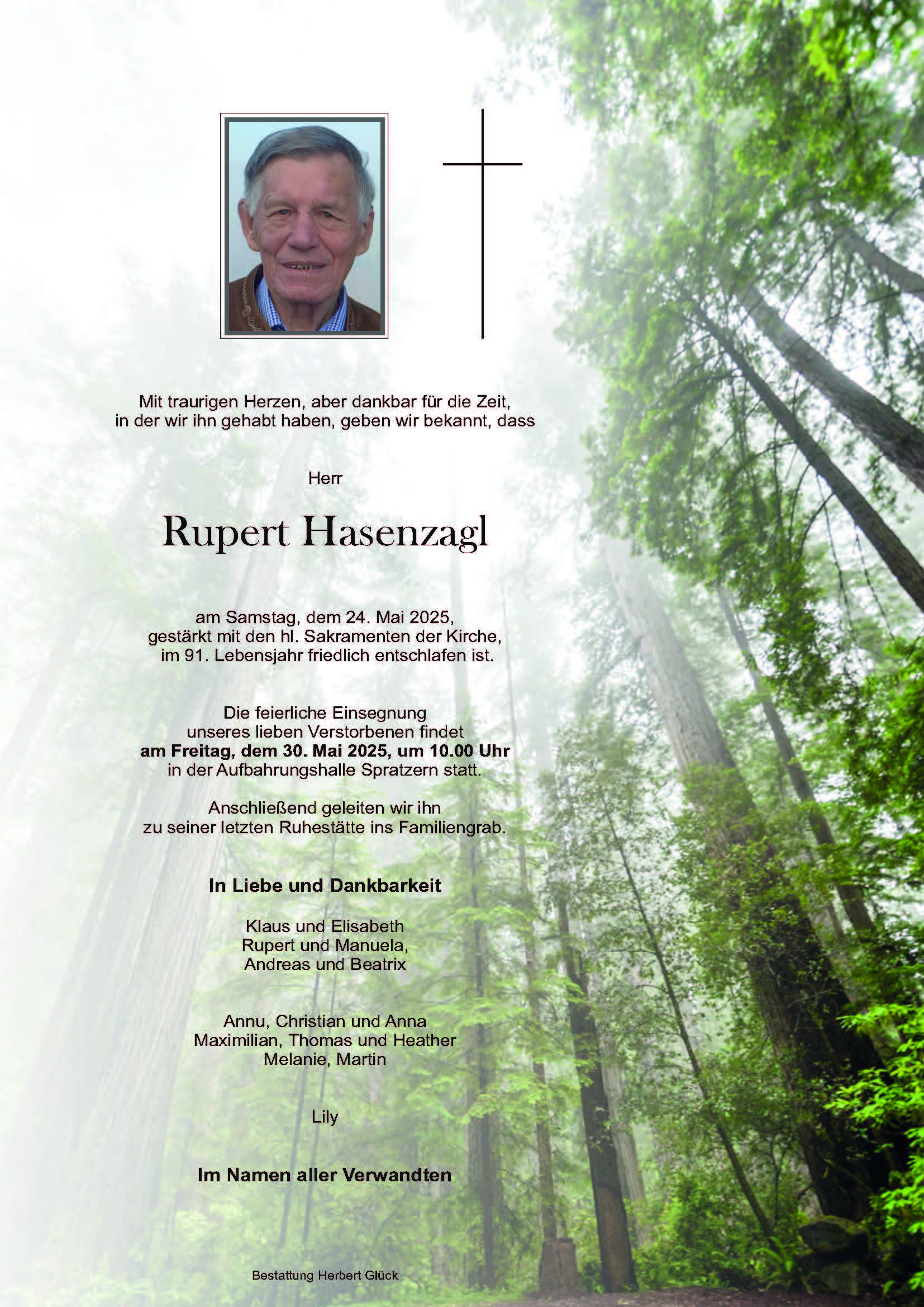 Sterbefall Rupert Hasenzagl