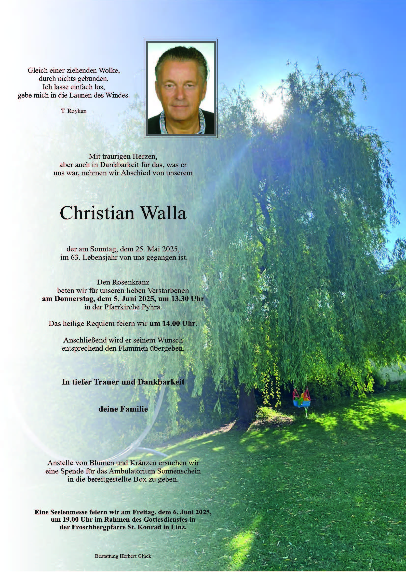 Sterbefall Christian Walla