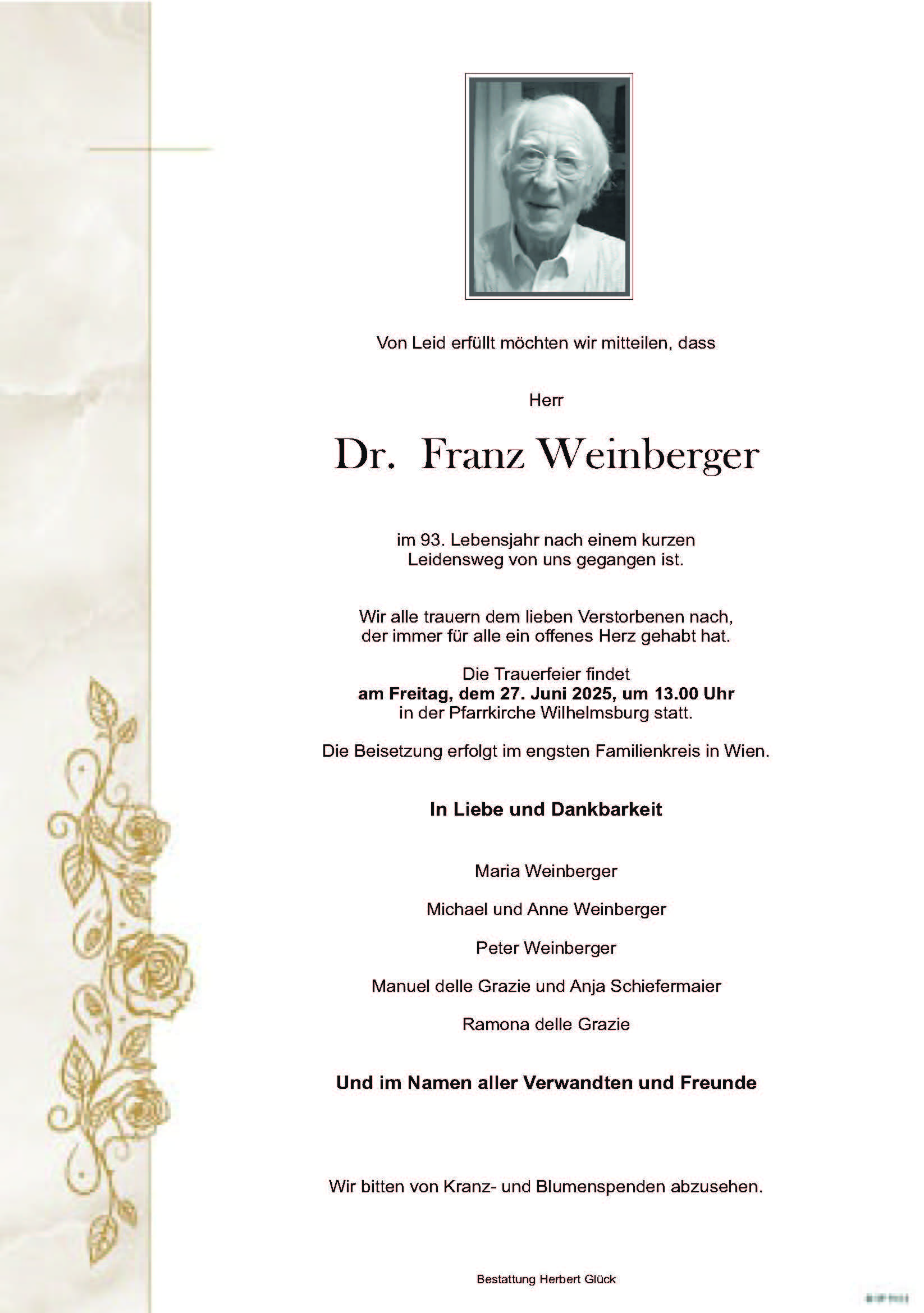 Sterbefall Franz Weinberger
