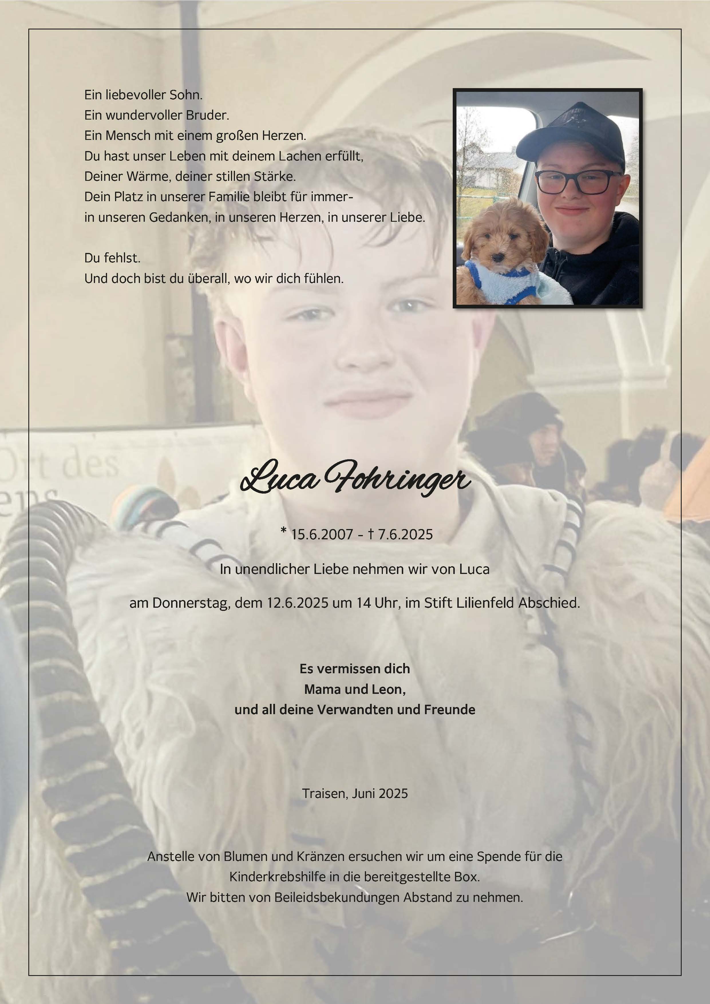 Sterbefall Luca Fohringer