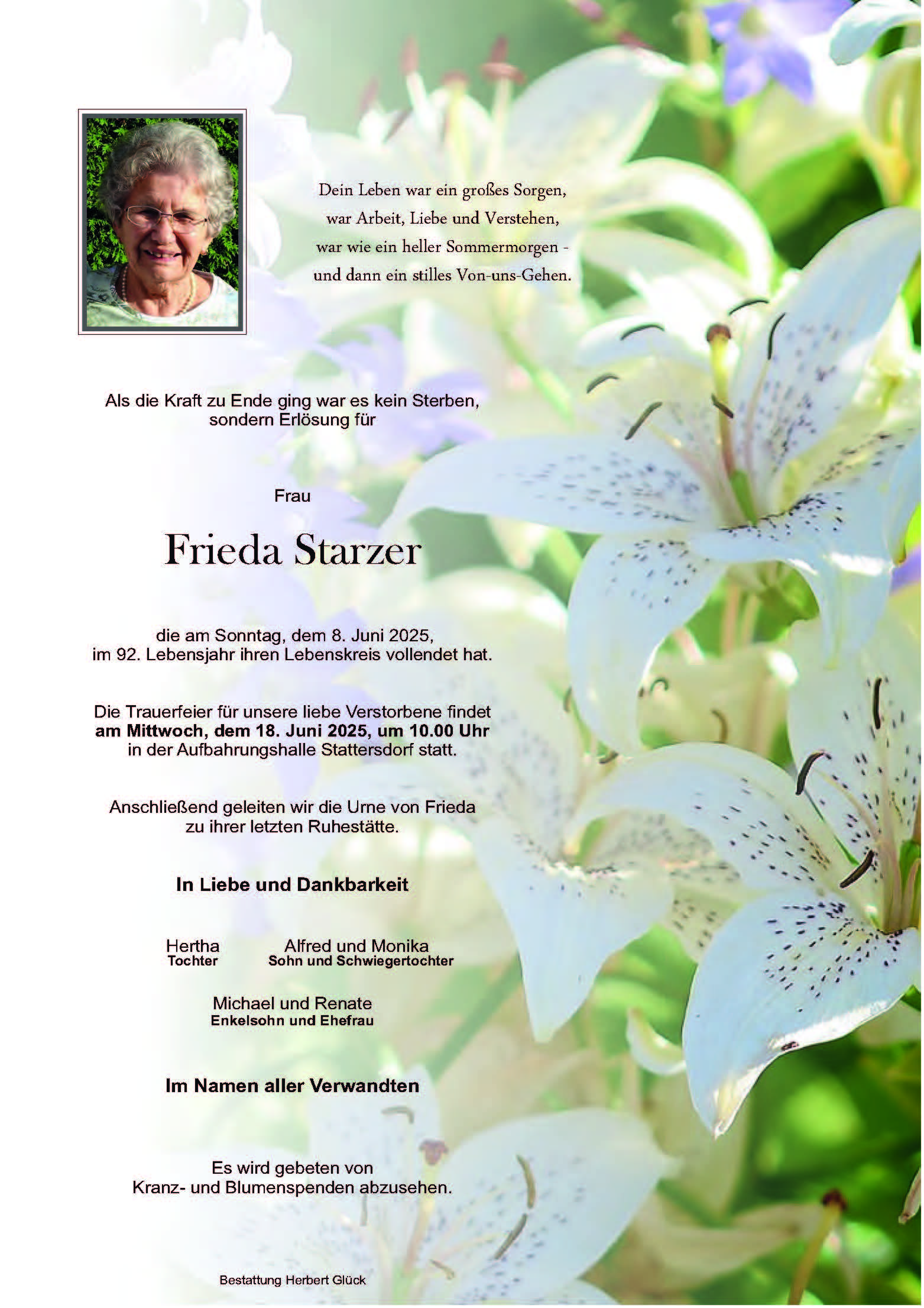 Sterbefall Frieda Starzer