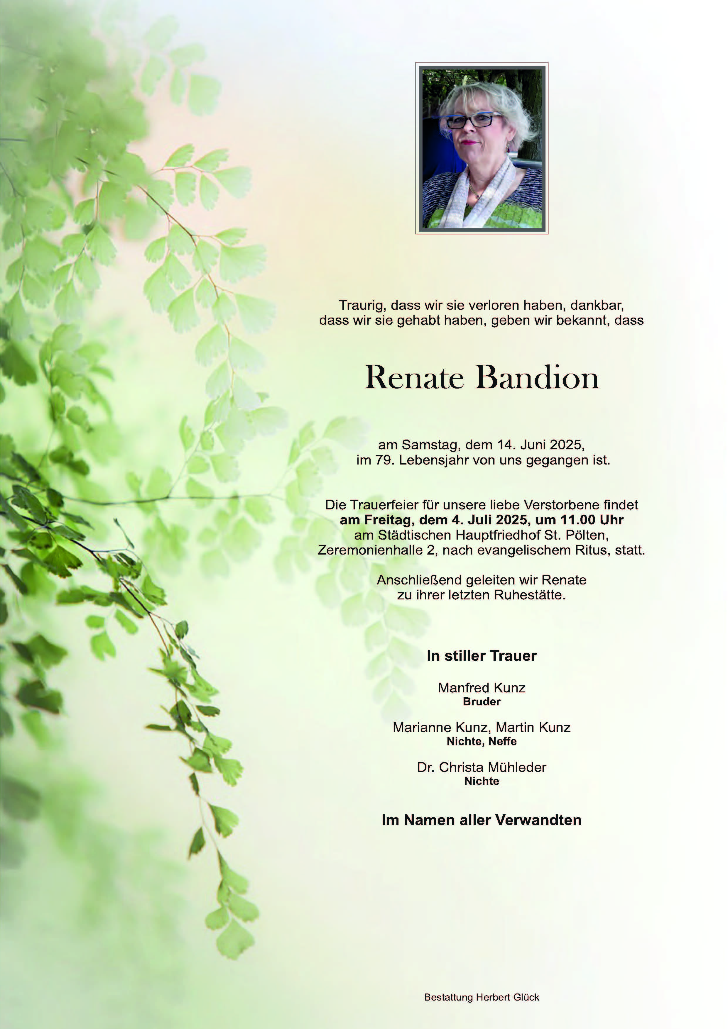 Sterbefall Renate Bandion