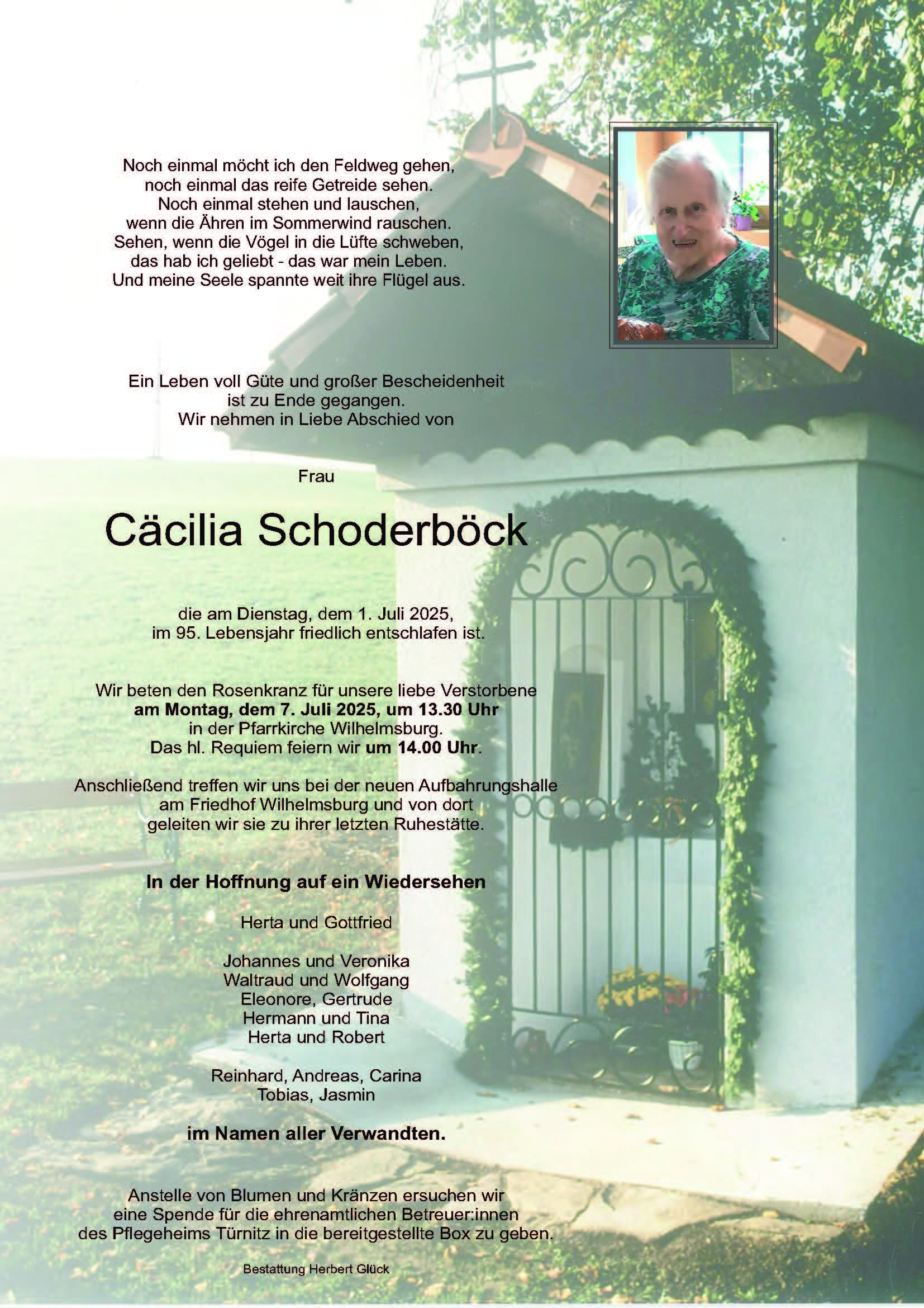 Sterbefall Cäcilia Schoderböck