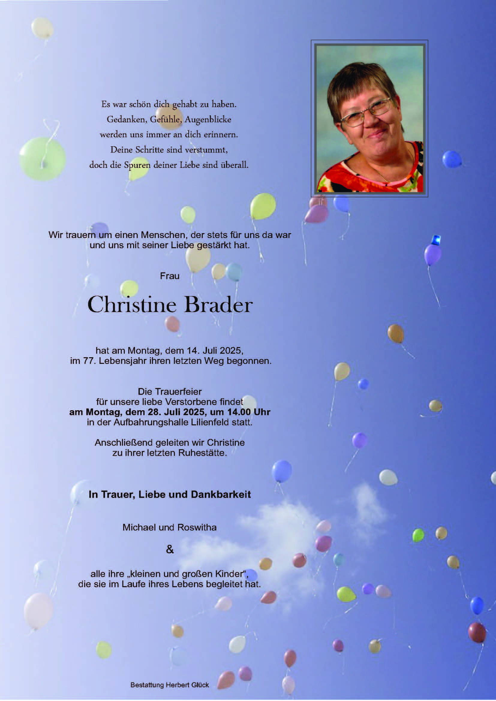 Sterbefall Christine Brader