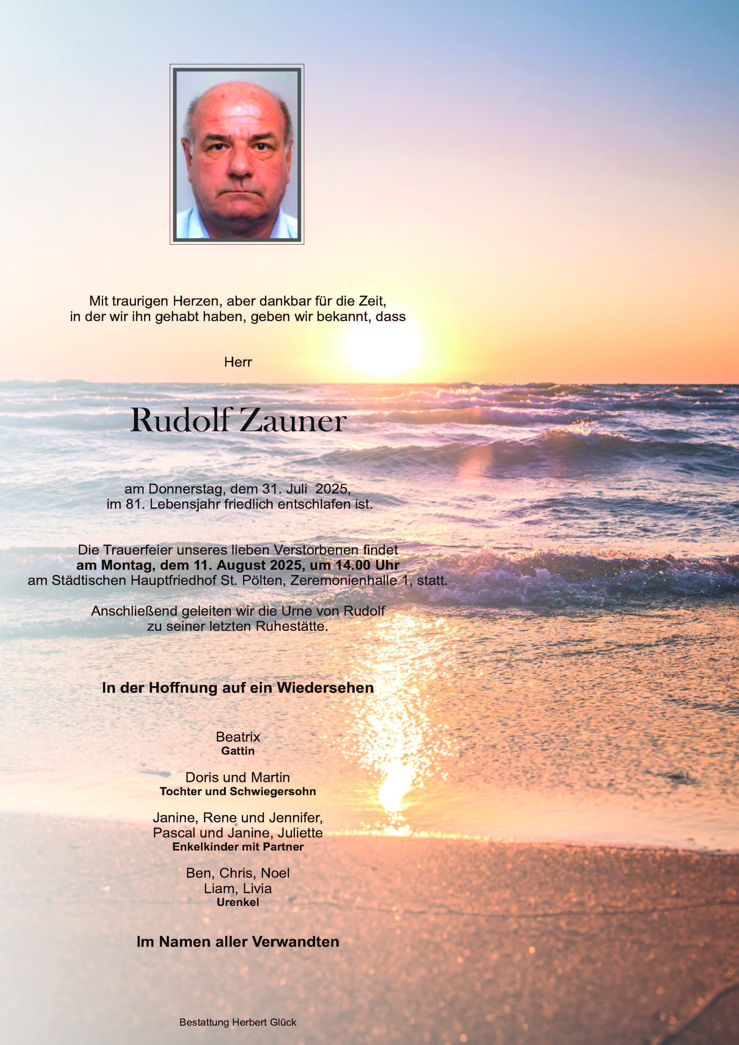 Sterbefall Rudolf Zauner