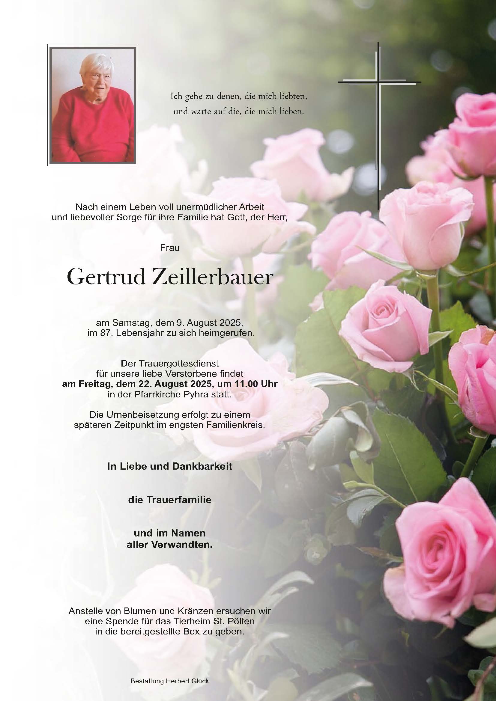 Sterbefall Gertrud Zeillerbauer