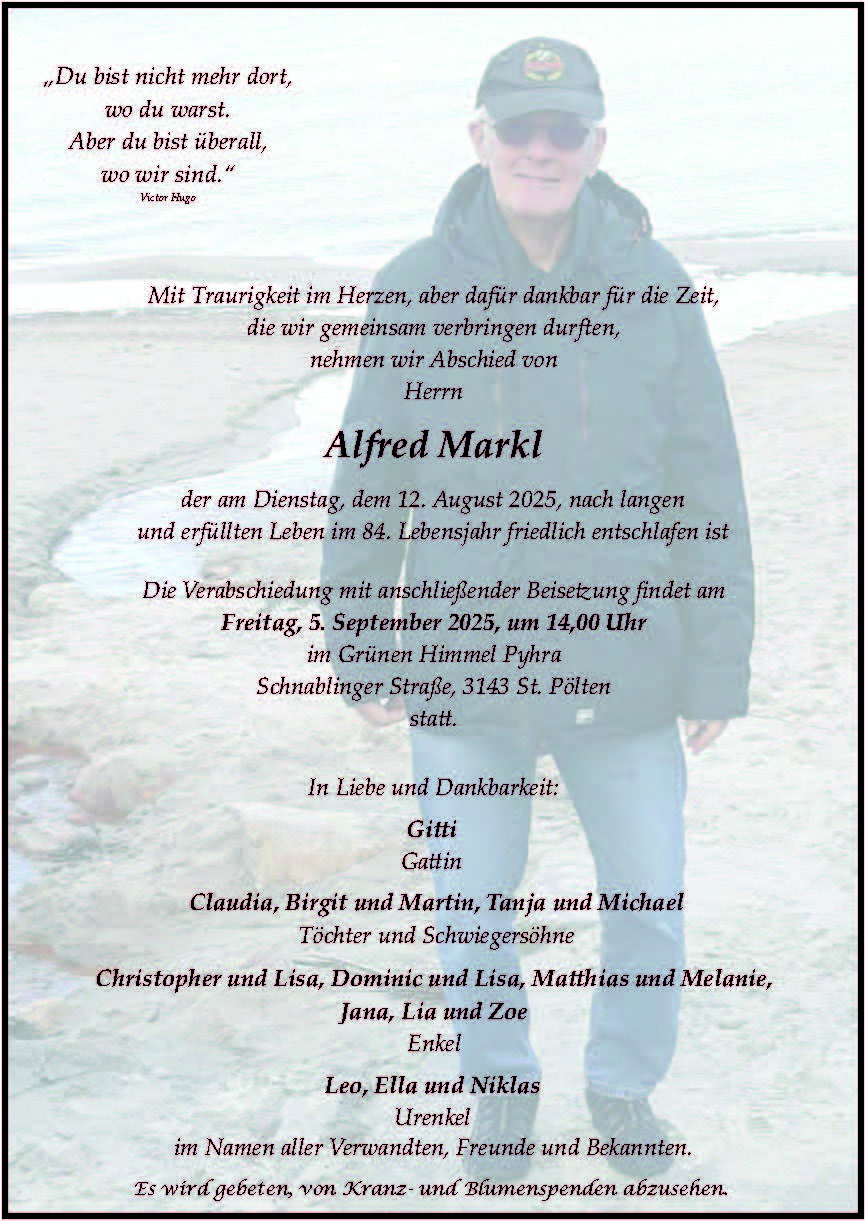 Sterbefall Alfred Markl