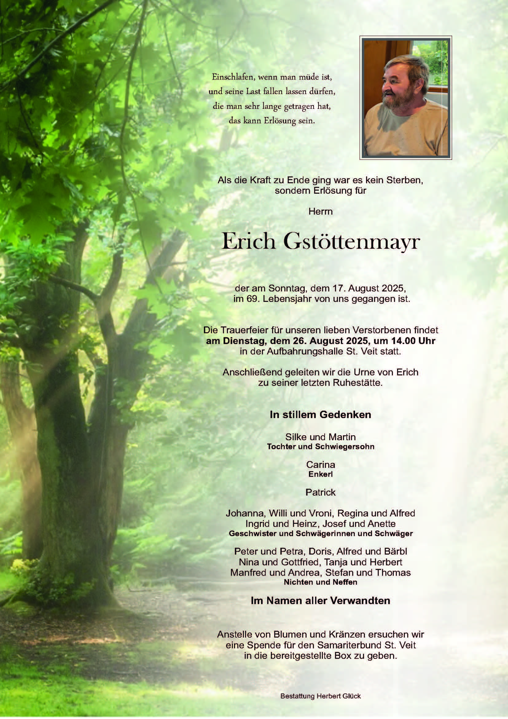 Sterbefall Erich Gstöttenmayr