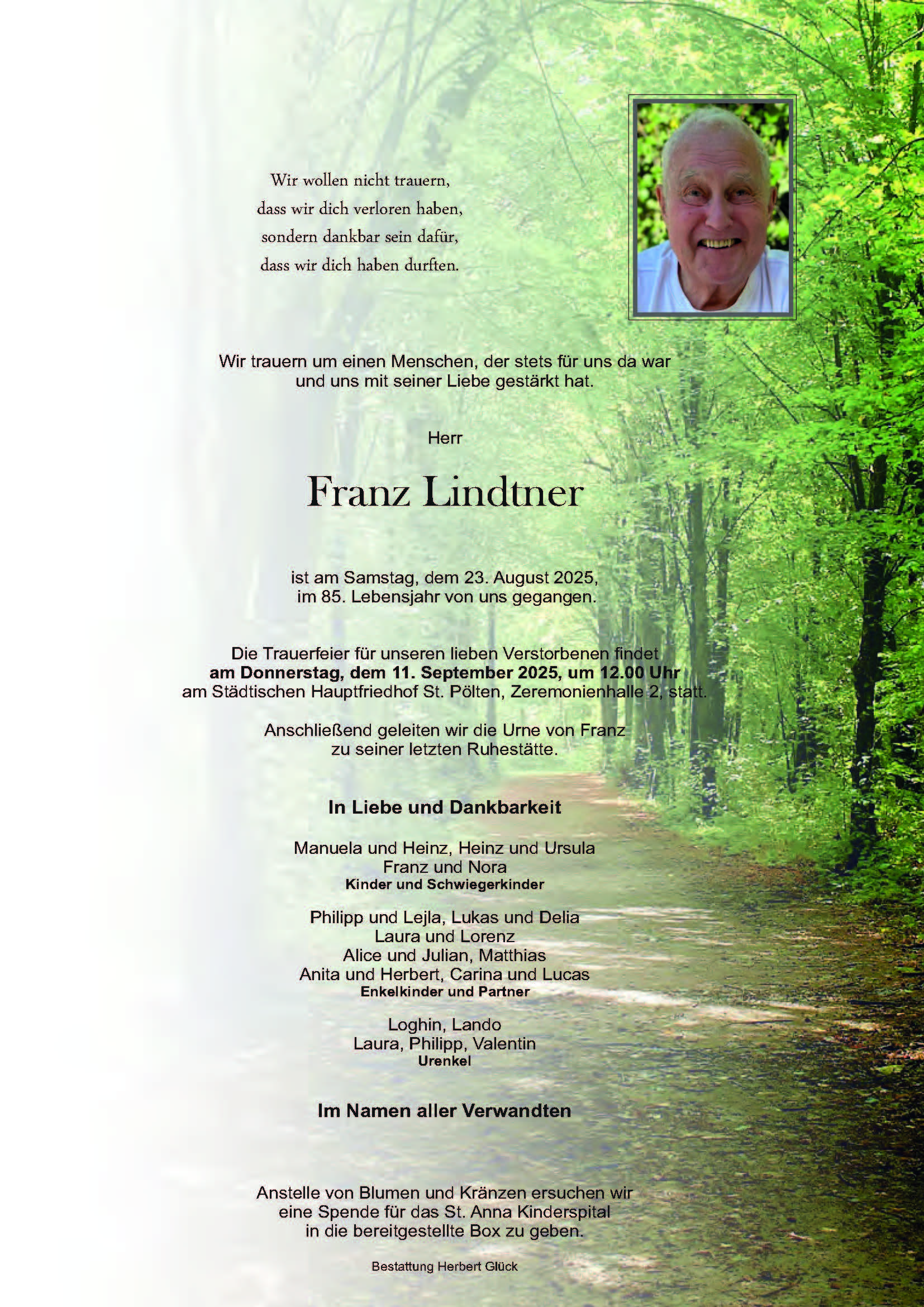 Sterbefall Franz Lindtner